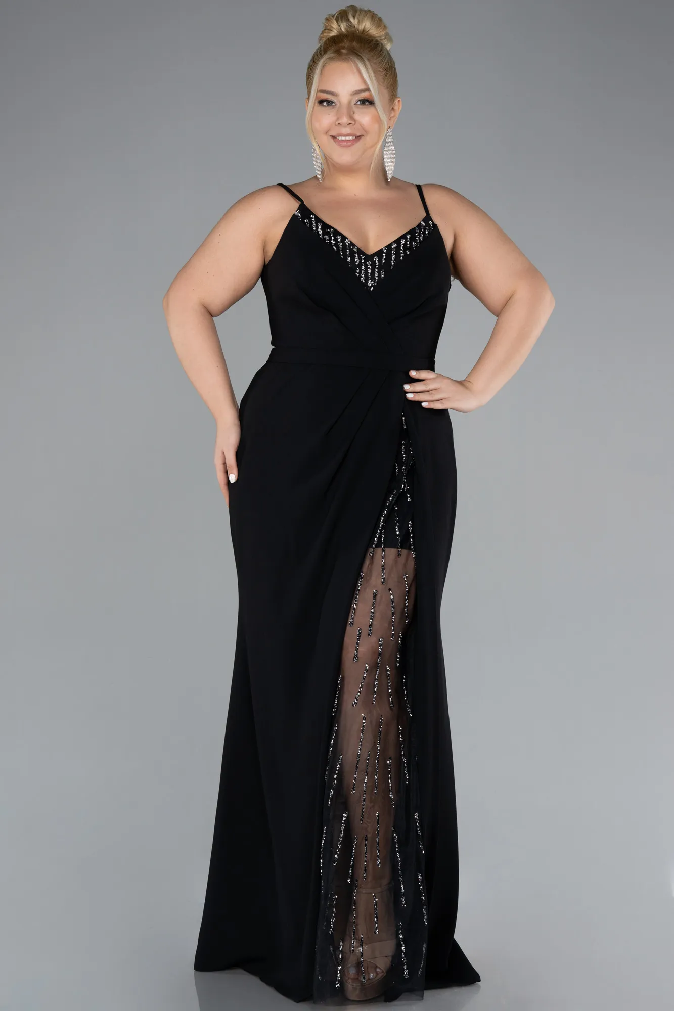 Black-Straps Long Plus Size Evening Gown ABU4300