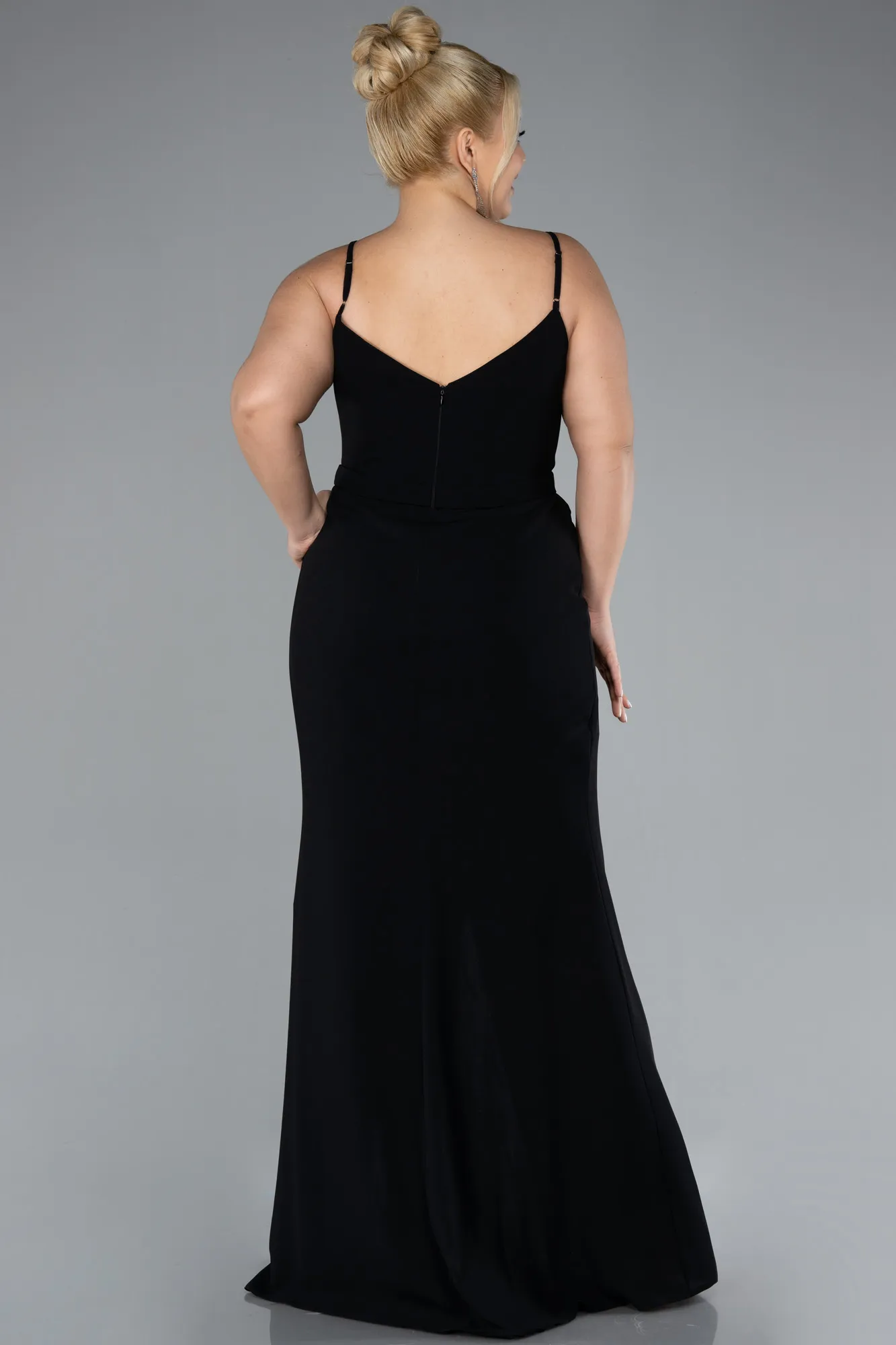 Black-Straps Long Plus Size Evening Gown ABU4300