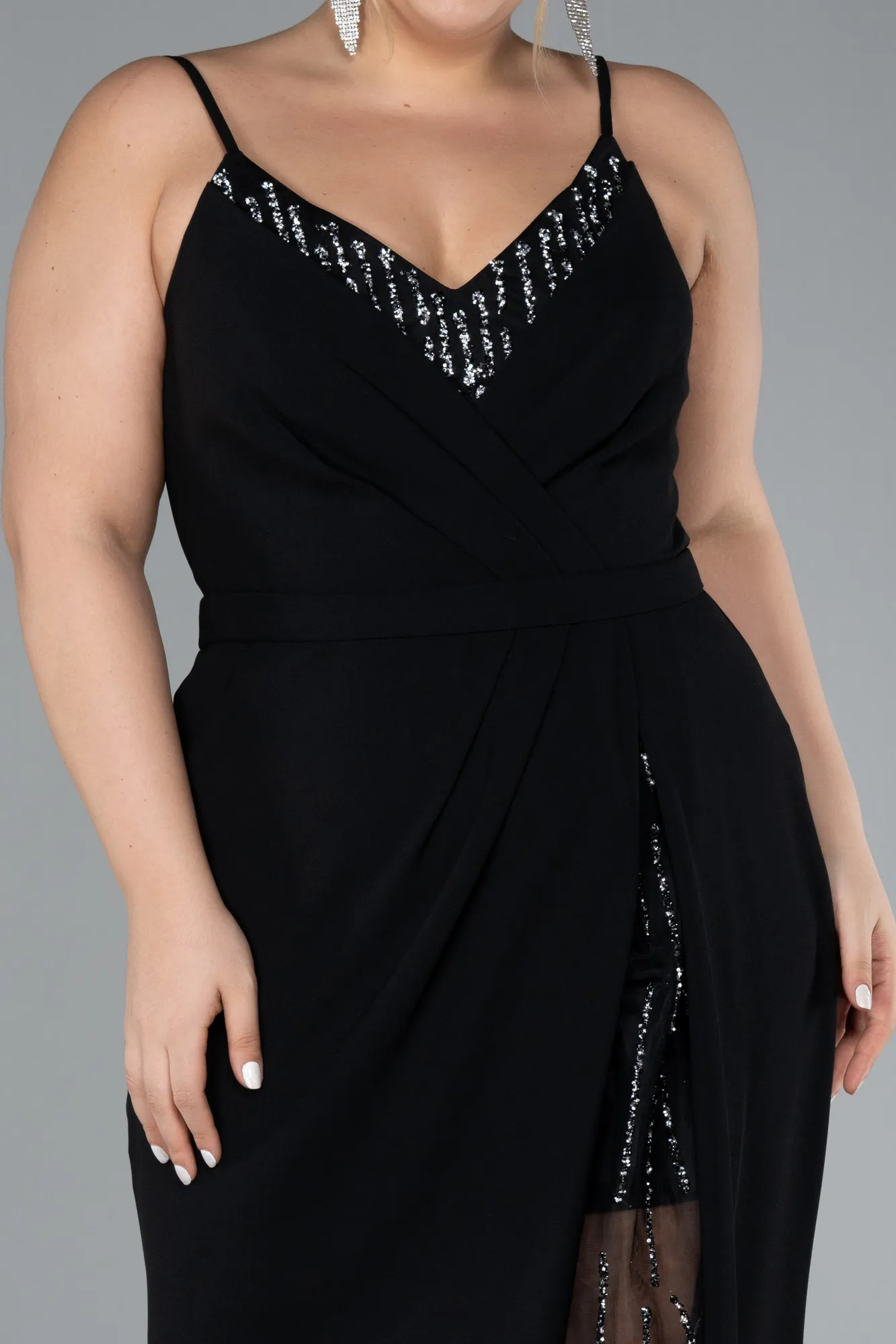 Black-Straps Long Plus Size Evening Gown ABU4300