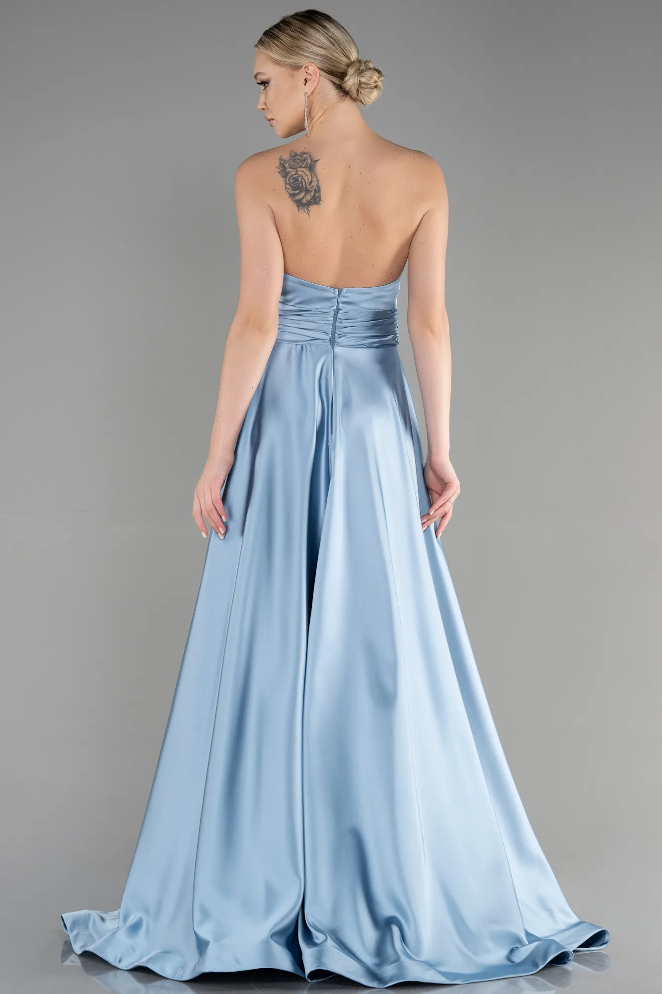 Blue-Long Satin Evening Dress ABU3502