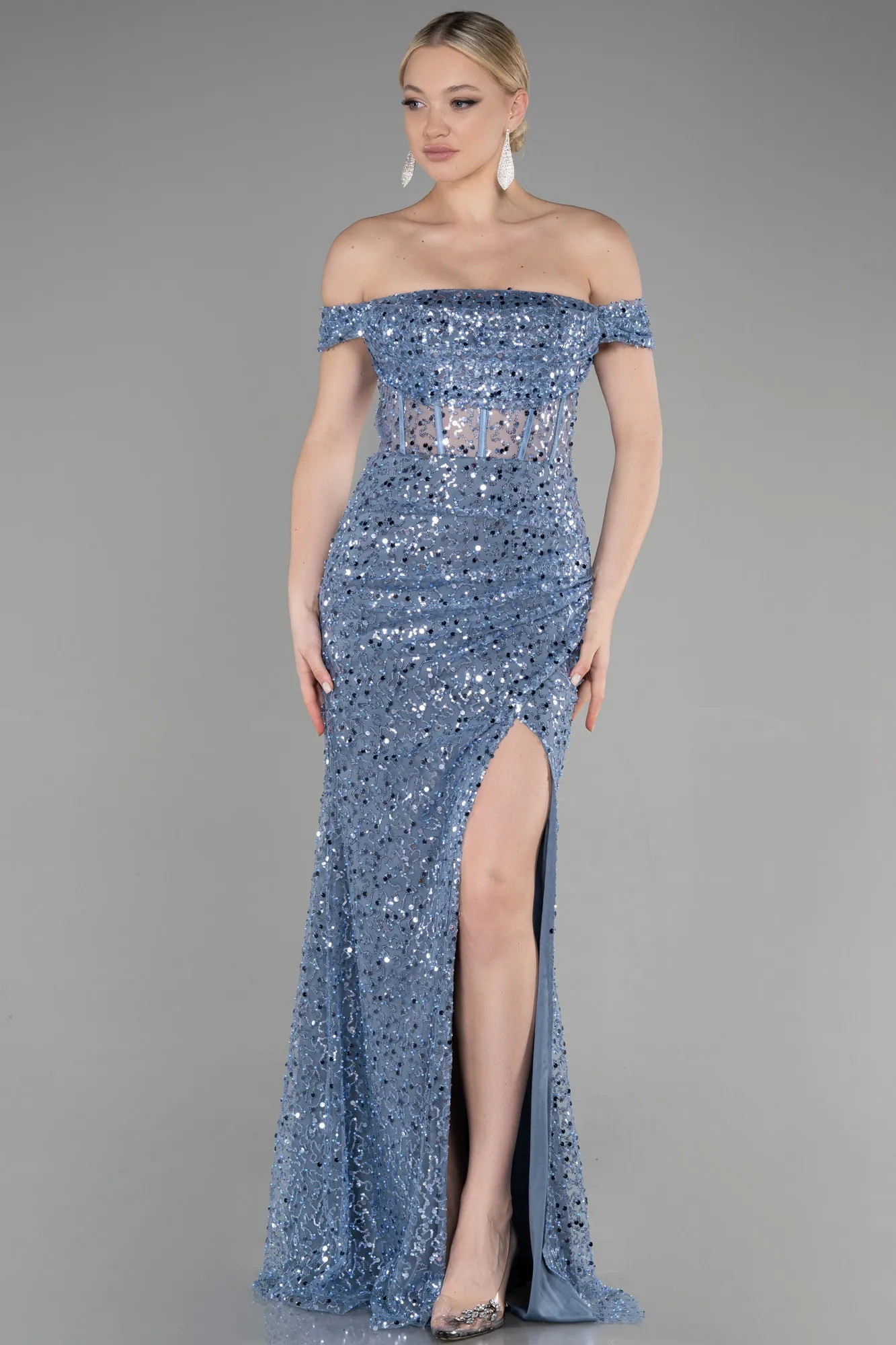 Blue-Long Scaly Evening Dress ABU3498