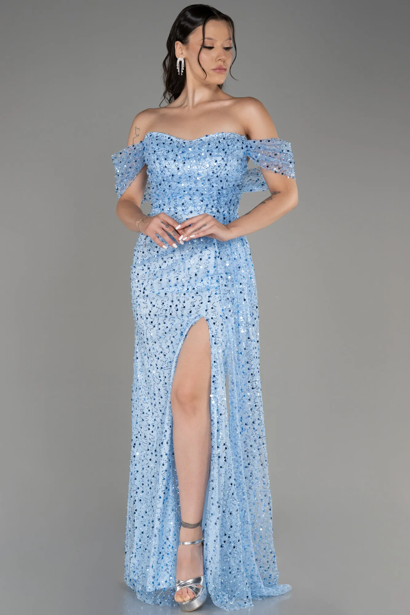 Blue-Long Scaly Evening Dress ABU3577