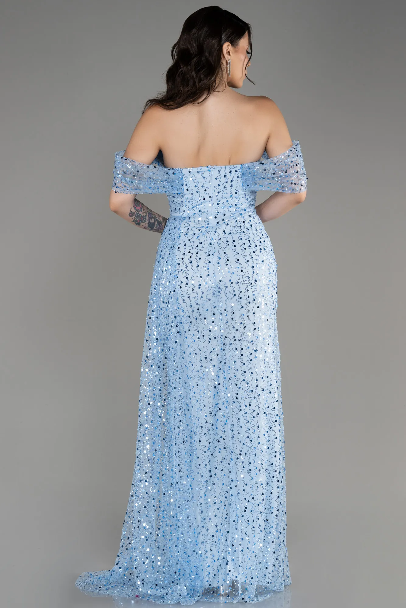 Blue-Long Scaly Evening Dress ABU3577