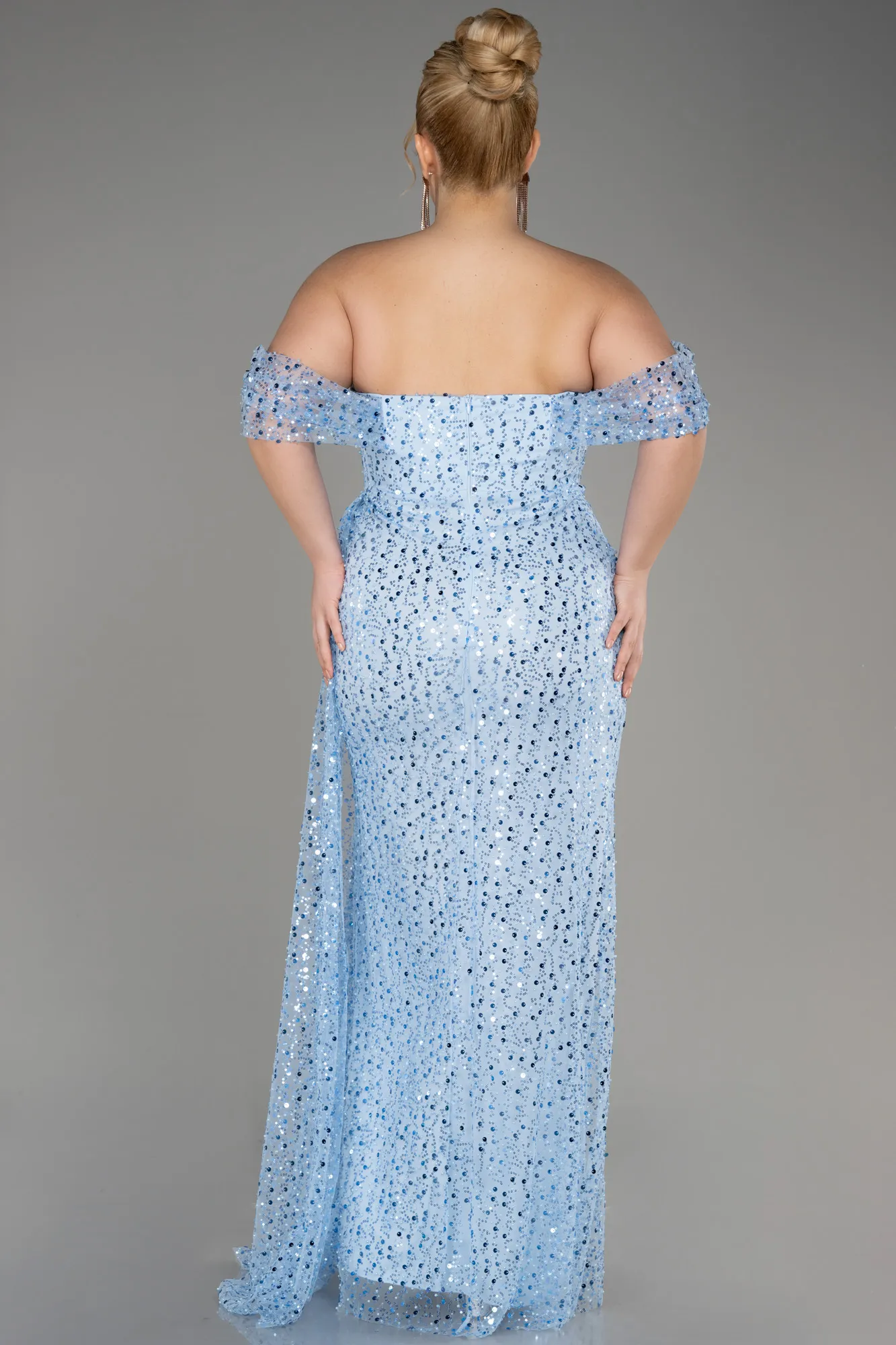 Blue-Long Scaly Plus Size Engagement Dress ABU3579