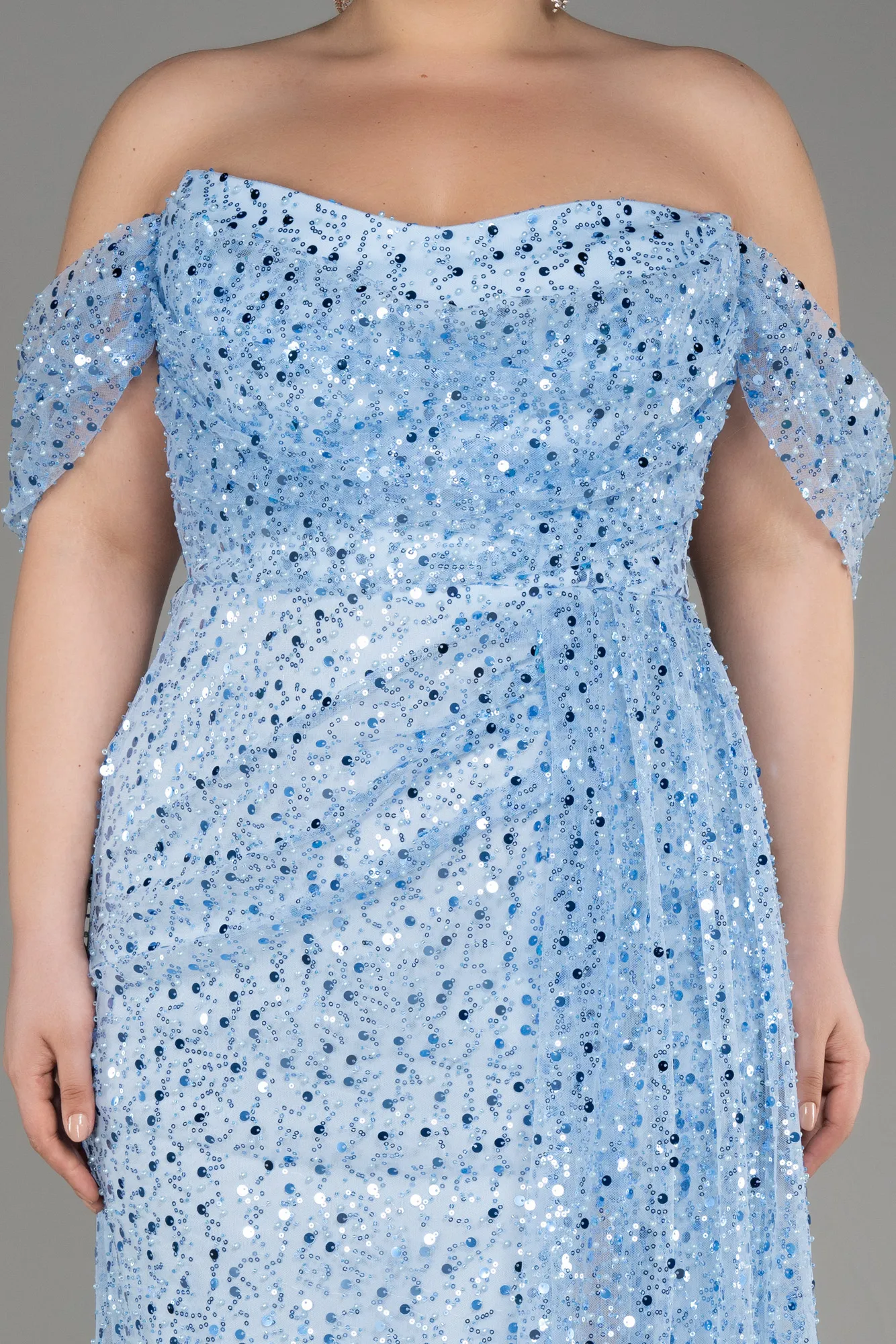 Blue-Long Scaly Plus Size Engagement Dress ABU3579