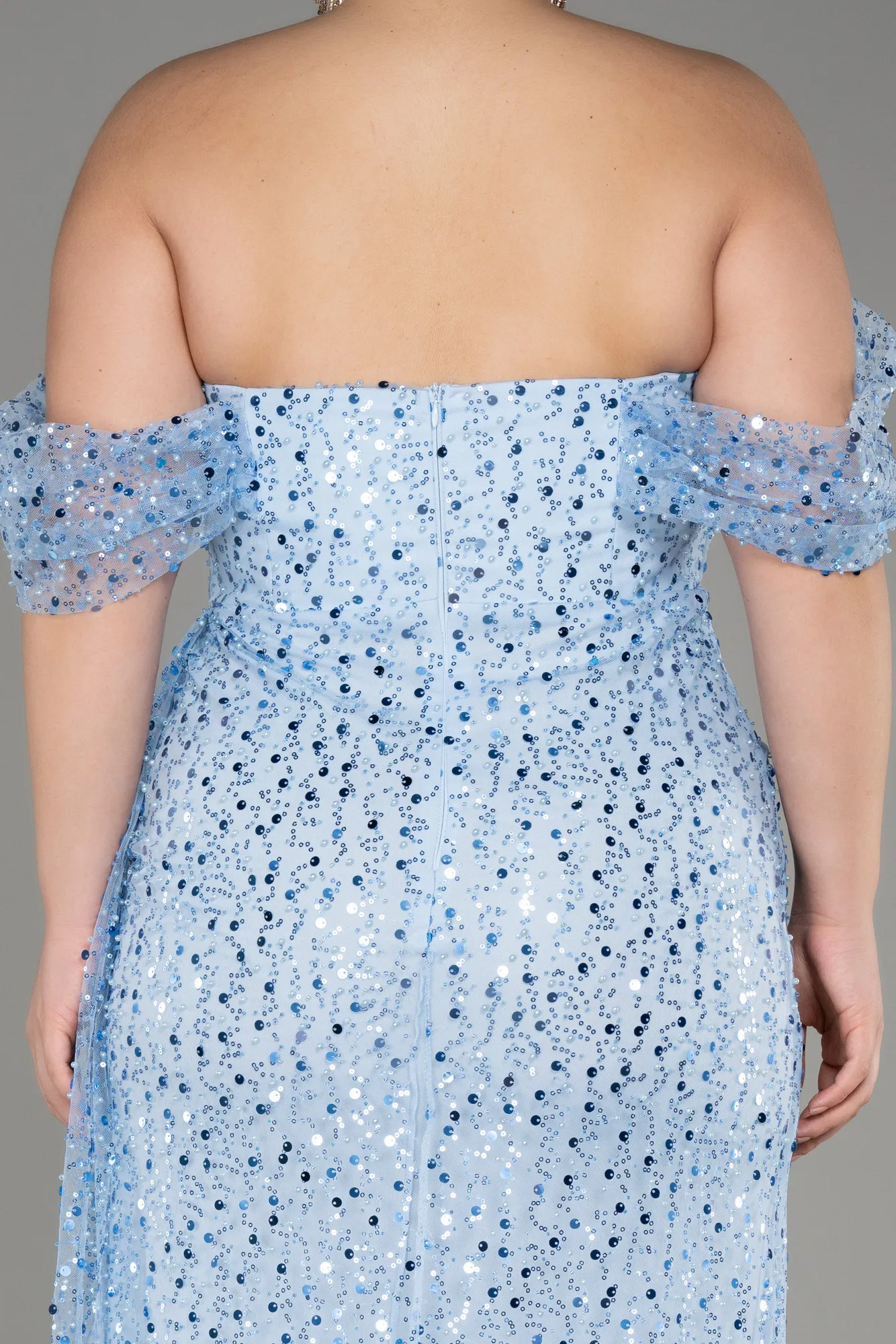 Blue-Long Scaly Plus Size Engagement Dress ABU3579