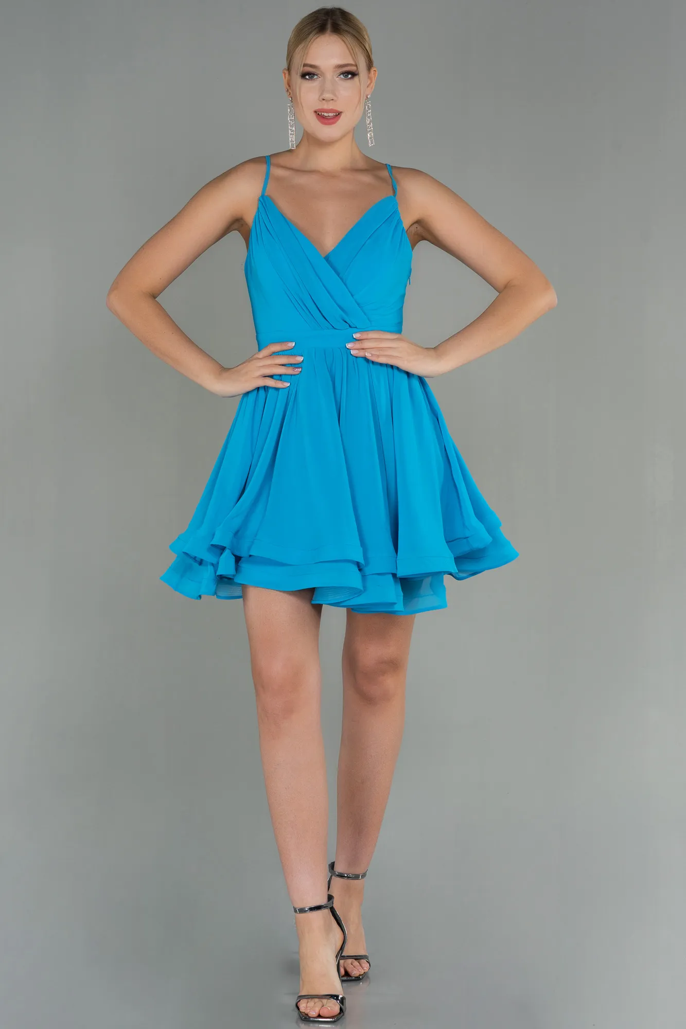 Blue-Mini Chiffon Night Dress ABK1695