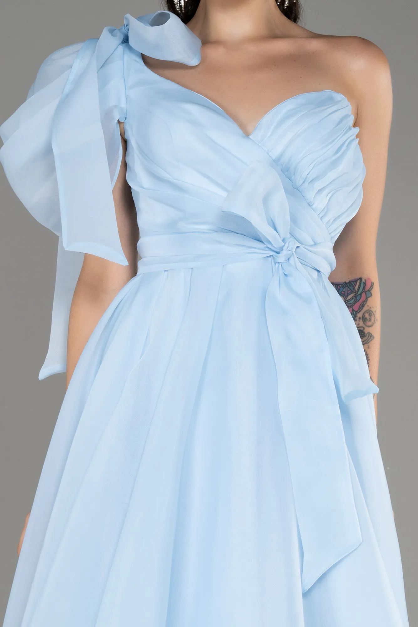 Blue-One Shoulder Long Ball Gown Dress ABU3984