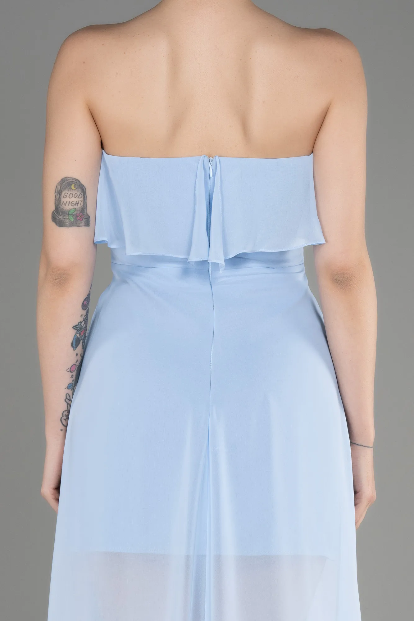 Blue-Strapless Long Chiffon Prom Dress ABU3838