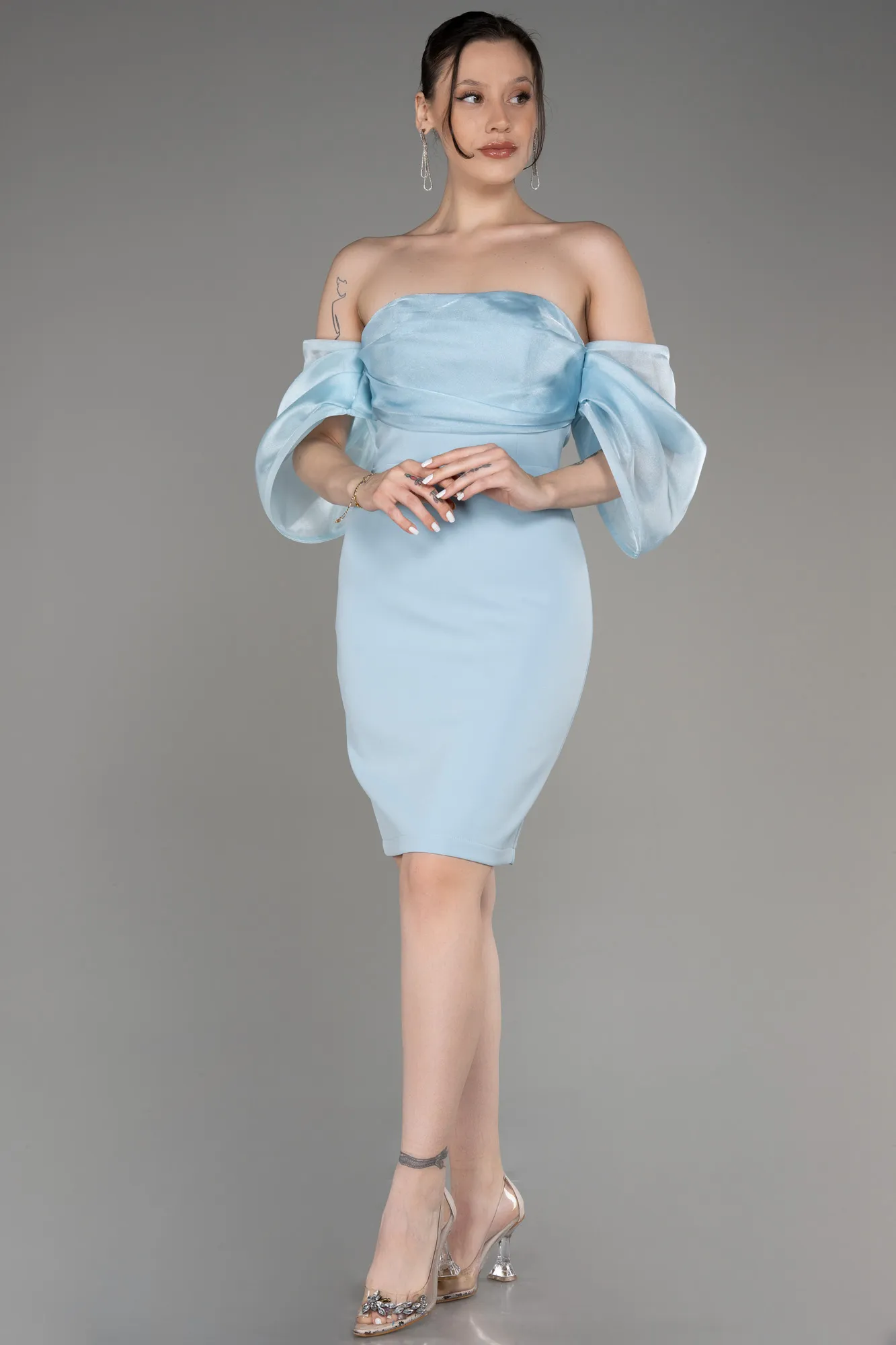 Blue-Strapless Short After Party Dress ABK2047