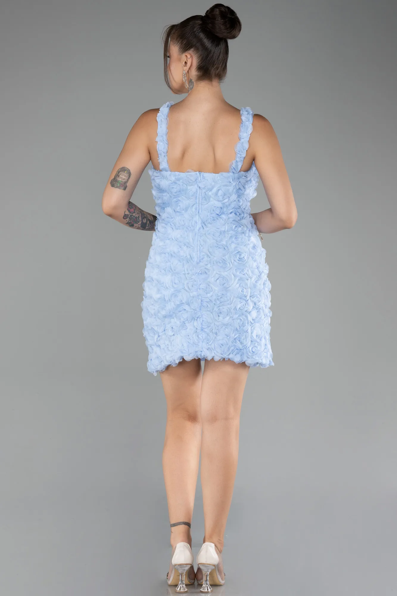 Blue-Three Dimensional Mini Cocktail Dress ABK2113