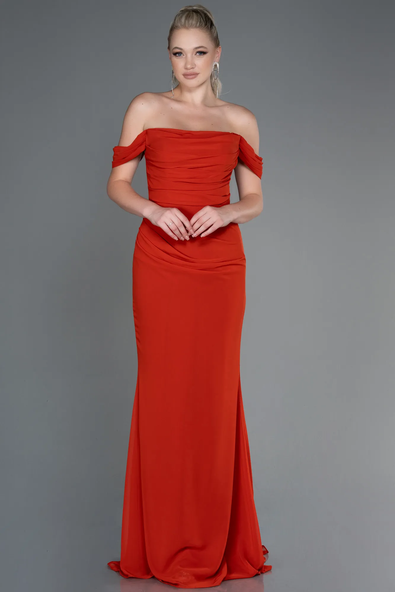 Brick Color-Long Chiffon Prom Gown ABU3211