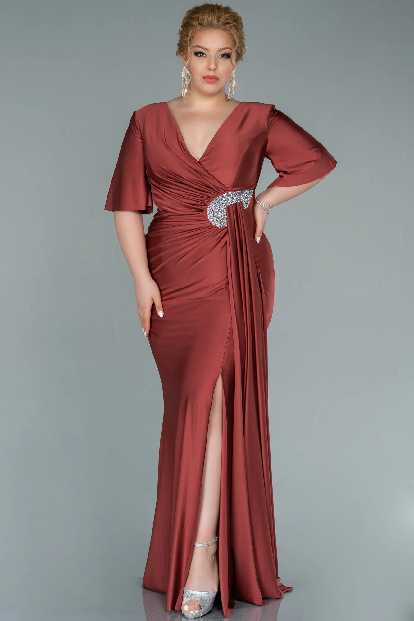 Brick Color-Long Plus Size Evening Dress ABU2441
