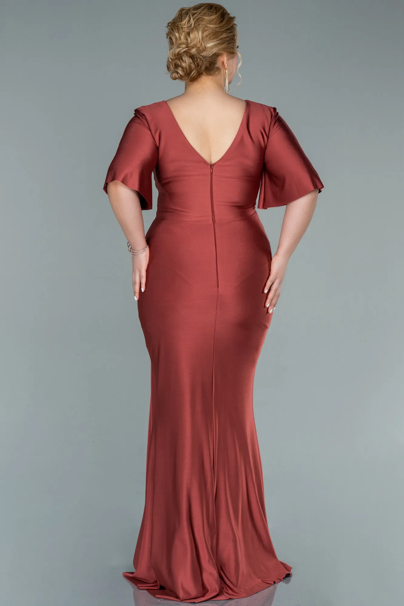 Brick Color-Long Plus Size Evening Dress ABU2441