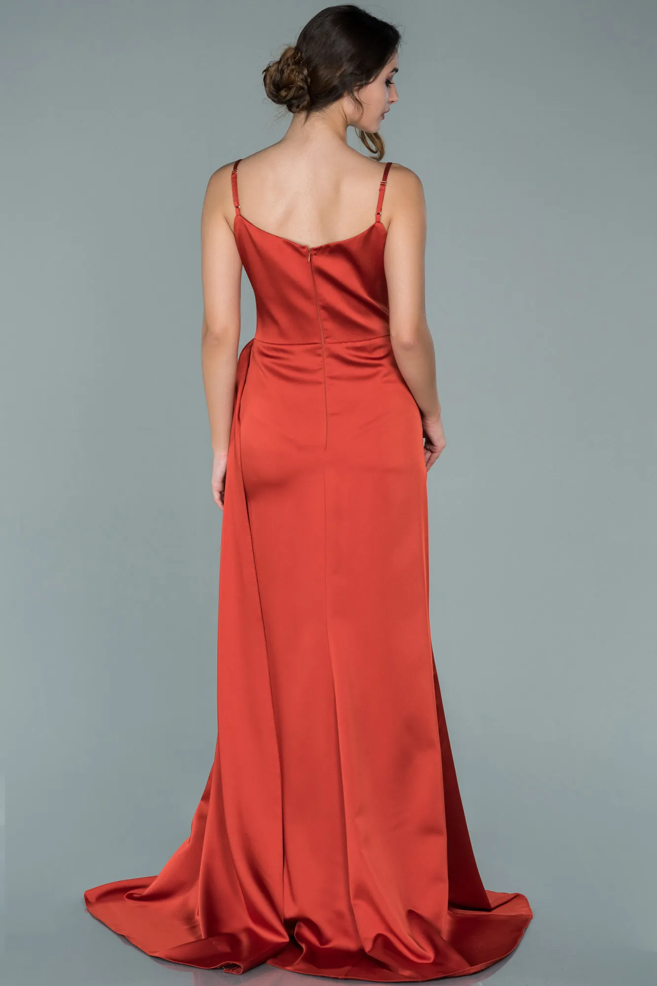 Brick Color-Long Satin Mermaid Evening Dress ABU1894