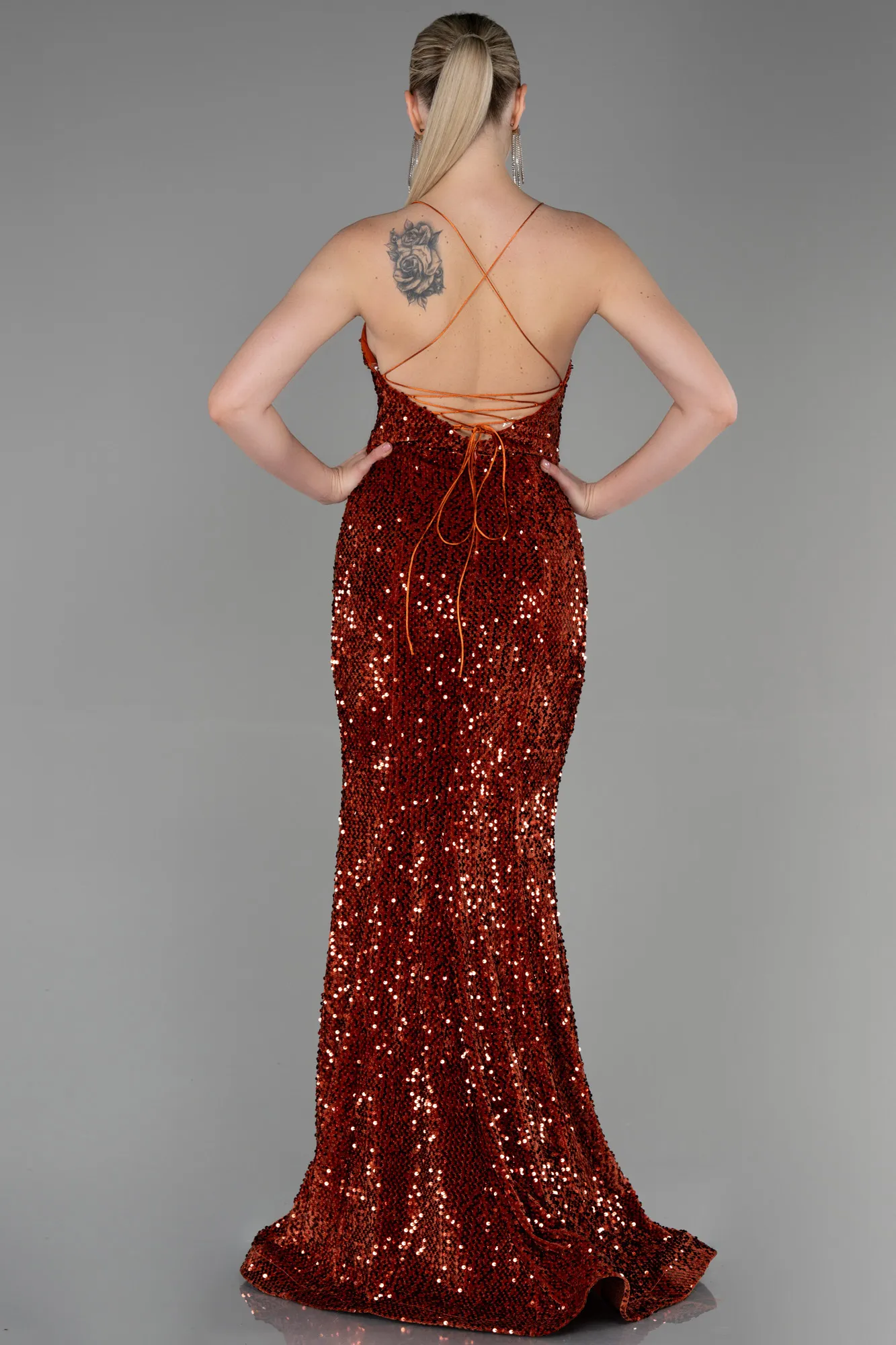 Brick Color-Long Velvet Mermaid Evening Dress ABU2787