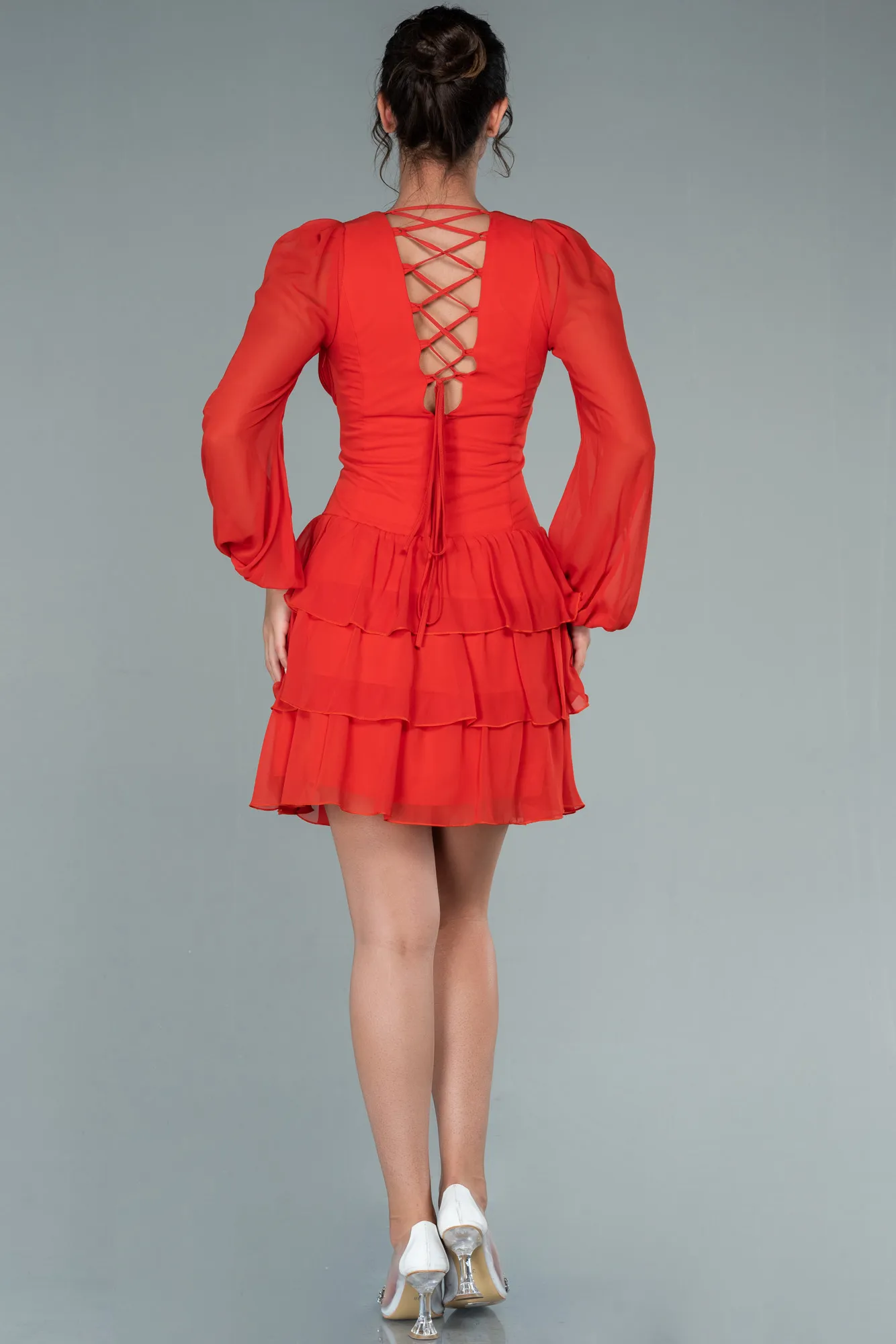 Brick Color-Mini Chiffon Invitation Dress ABK1899