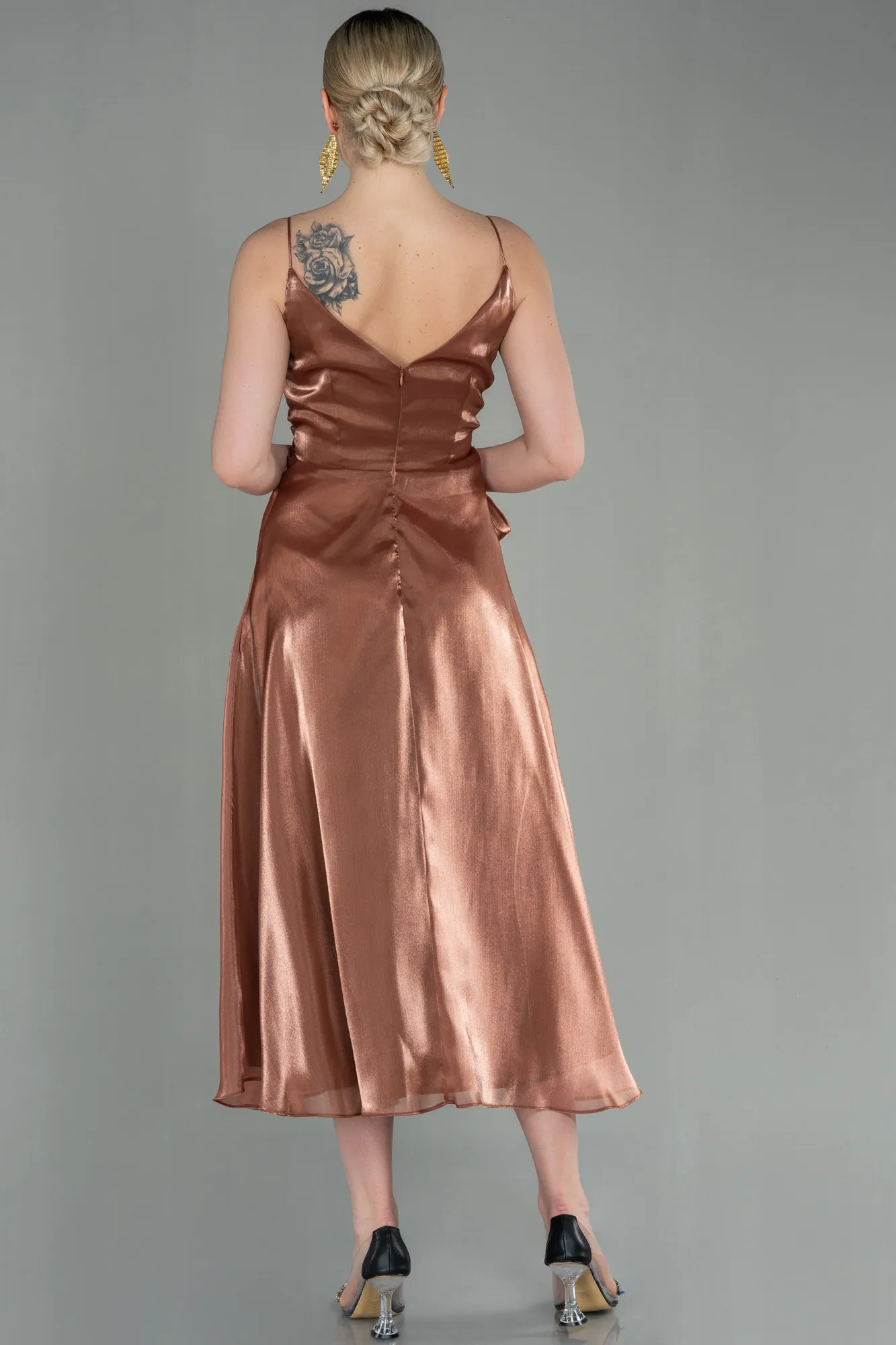 Bronze-Midi Chiffon Invitation Dress ABK1669
