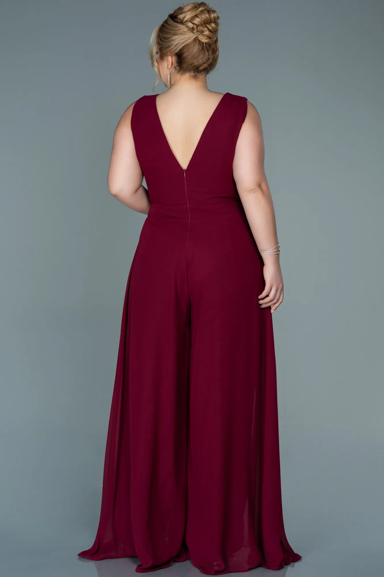Burgundy-Chiffon Plus Size Evening Dress ABT082