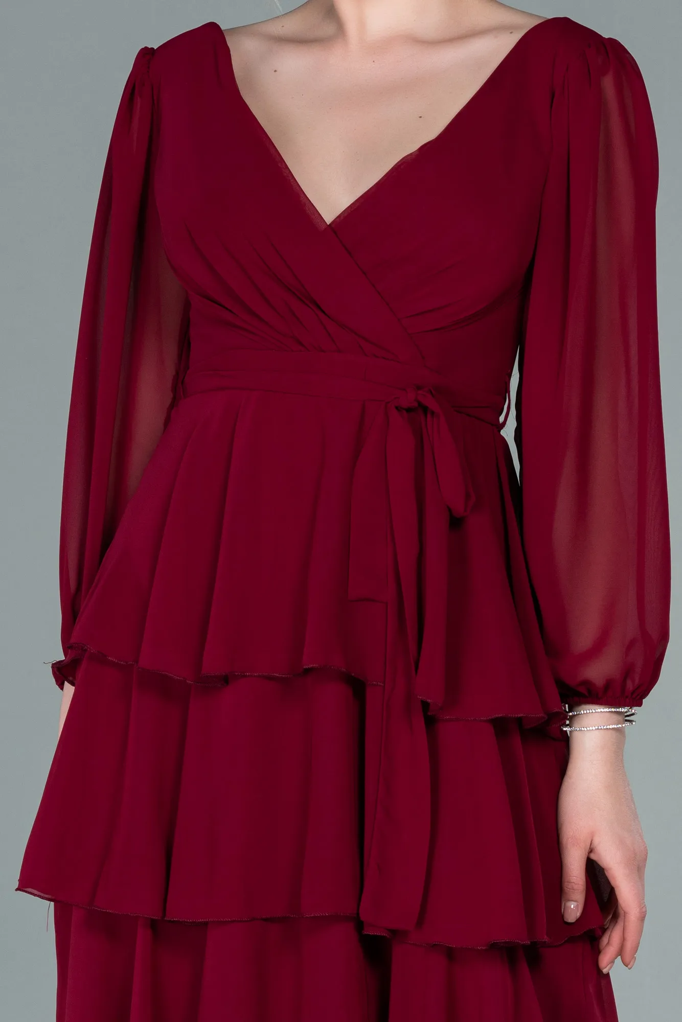 Burgundy-Long Chiffon Evening Dress ABU2322