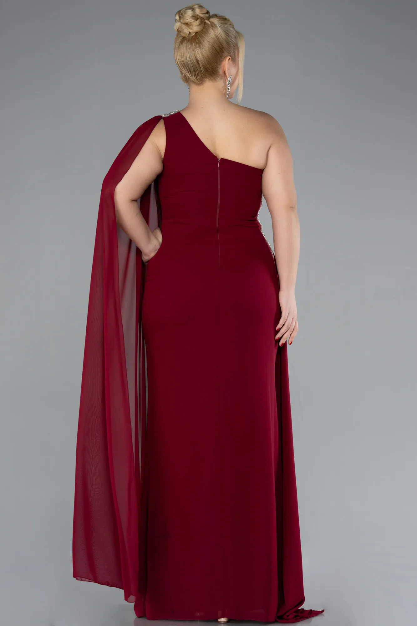 Burgundy-Long Chiffon Formal Plus Size Dress ABU4407