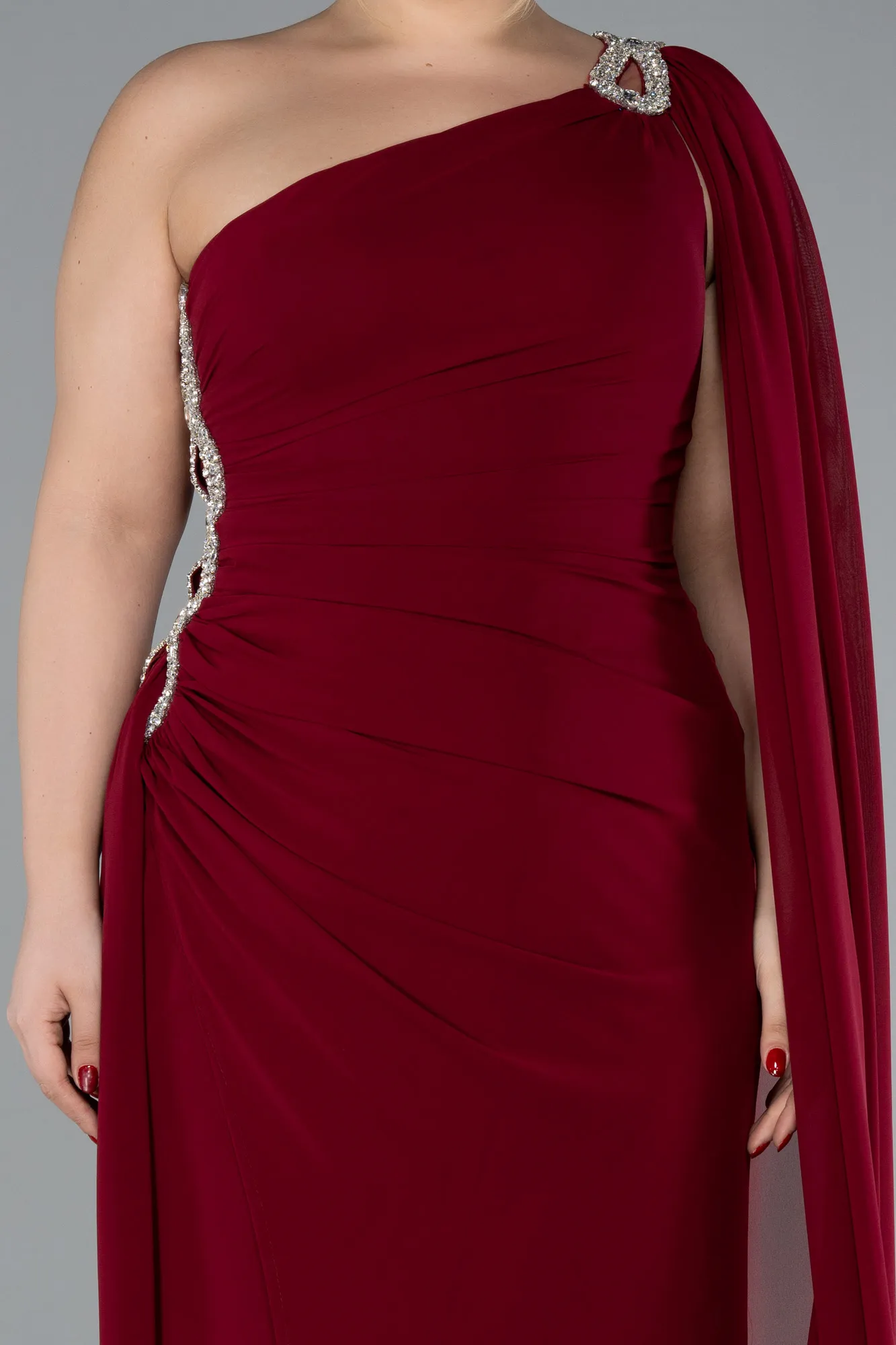 Burgundy-Long Chiffon Formal Plus Size Dress ABU4407