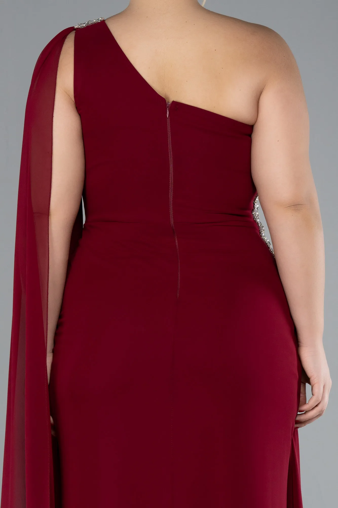 Burgundy-Long Chiffon Formal Plus Size Dress ABU4407