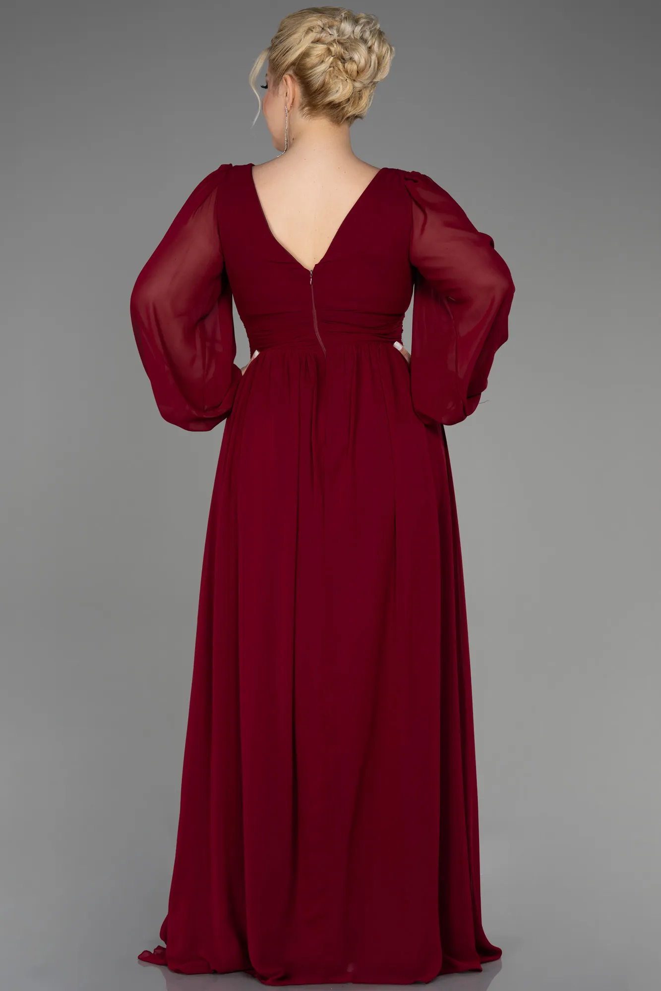 Burgundy-Long Chiffon Oversized Evening Dress ABU1988