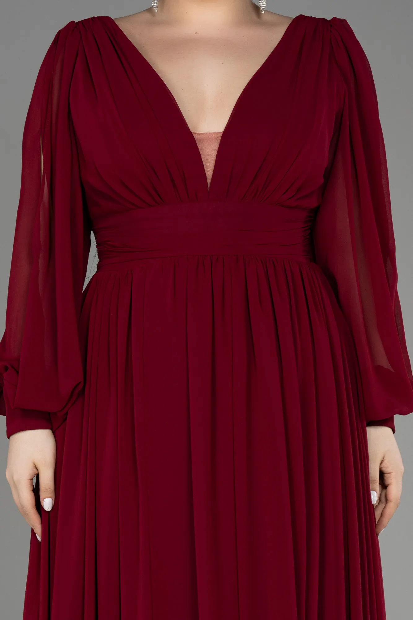 Burgundy-Long Chiffon Oversized Evening Dress ABU1988