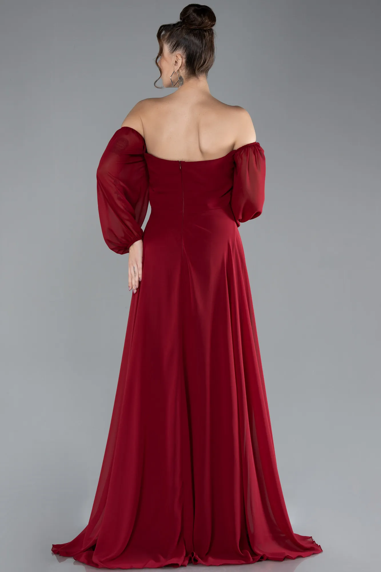 Burgundy-Long Chiffon Oversized Evening Dress ABU2597