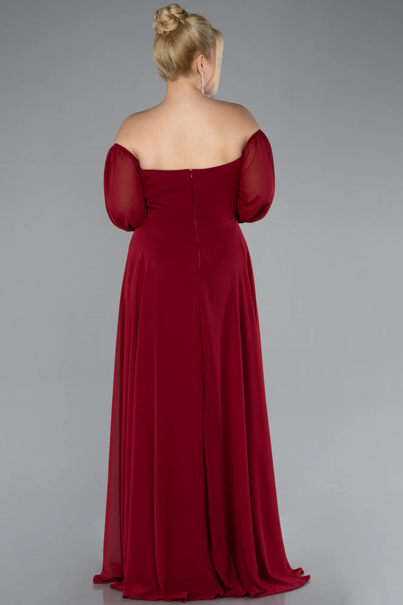 Burgundy-Long Chiffon Oversized Evening Dress ABU2597