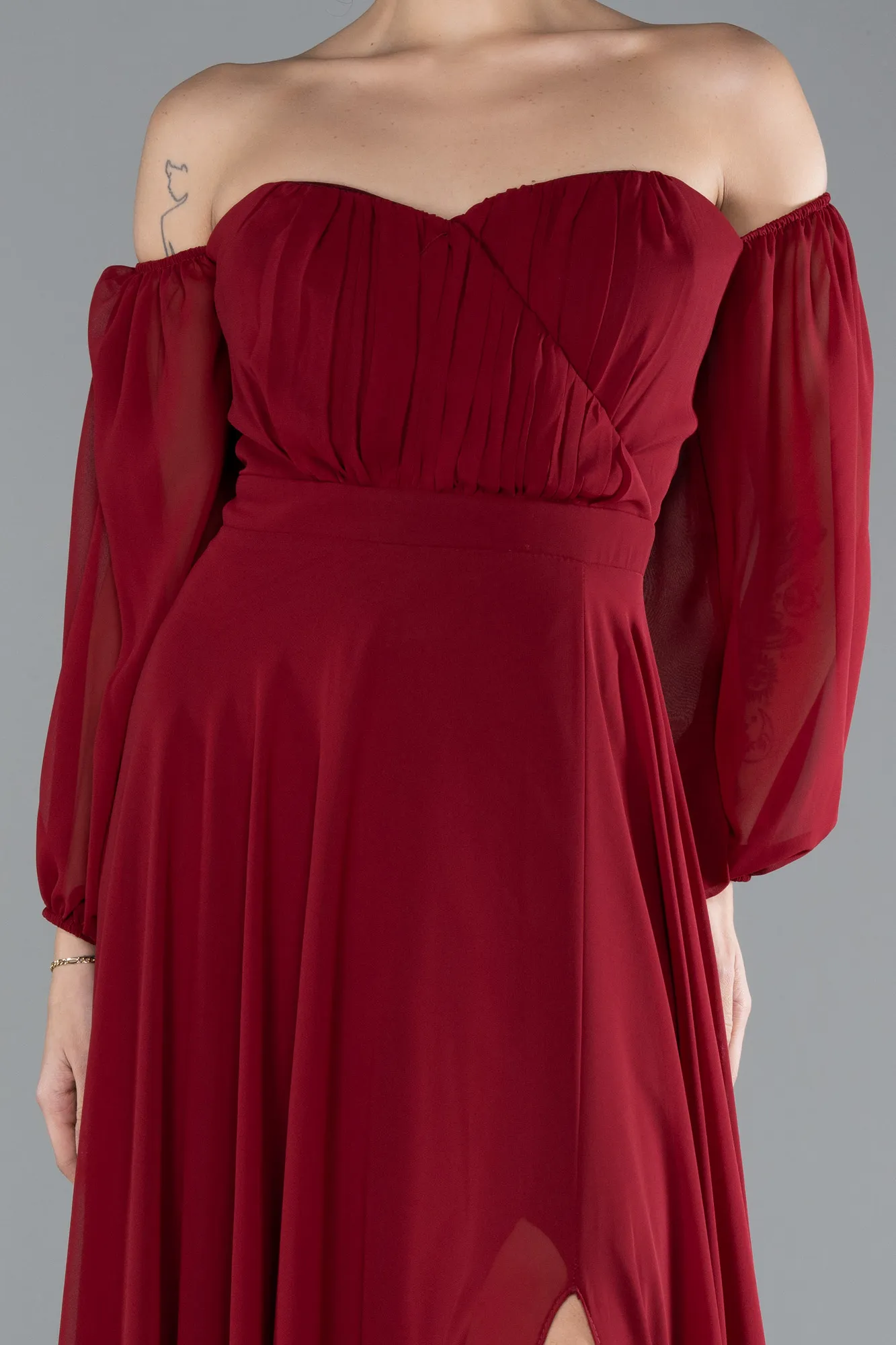 Burgundy-Long Chiffon Oversized Evening Dress ABU2597