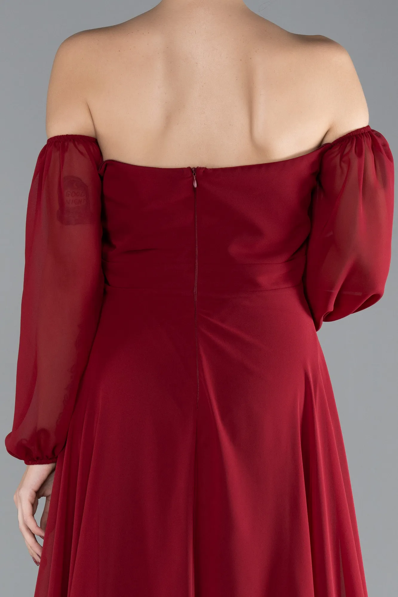 Burgundy-Long Chiffon Oversized Evening Dress ABU2597