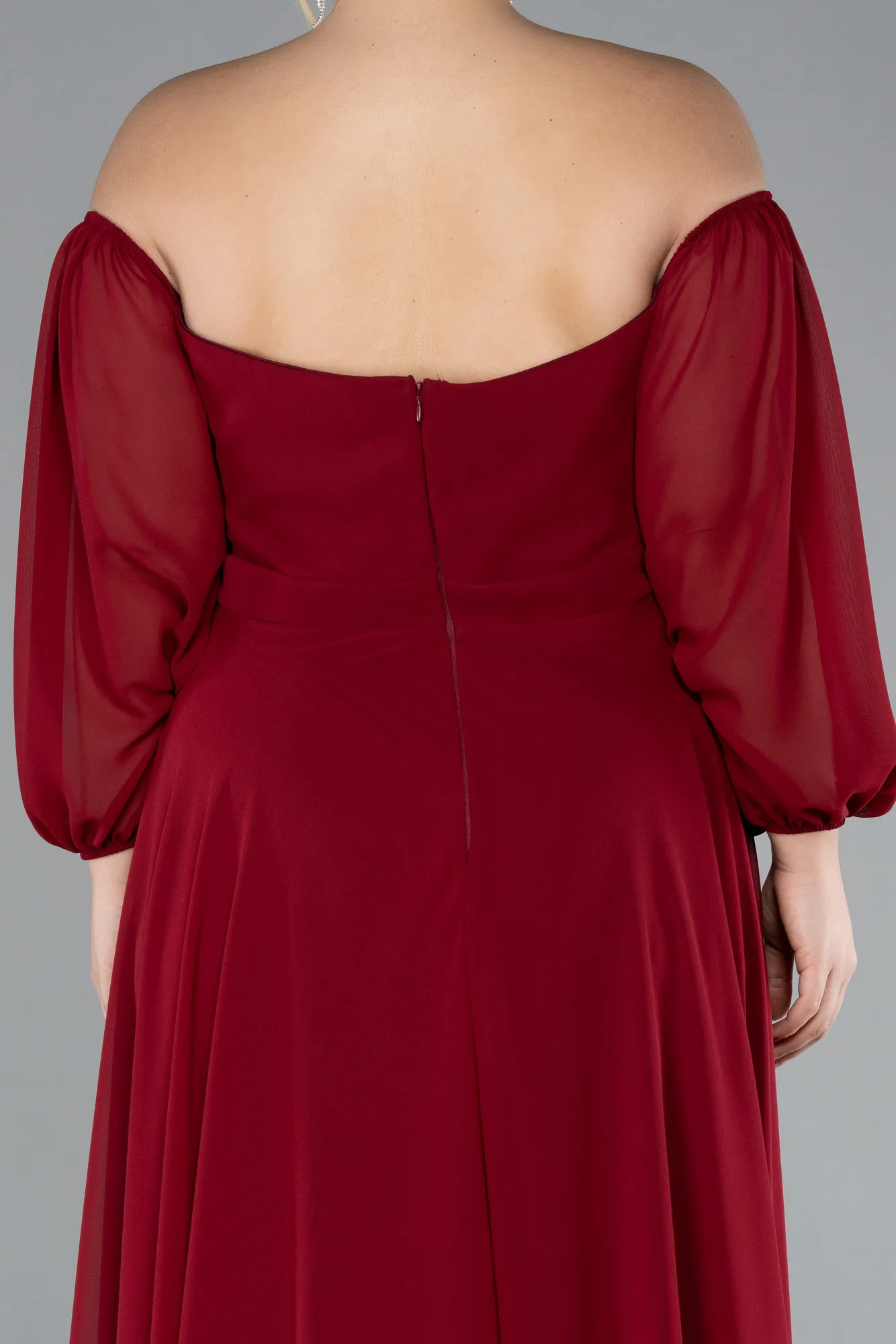 Burgundy-Long Chiffon Oversized Evening Dress ABU2597