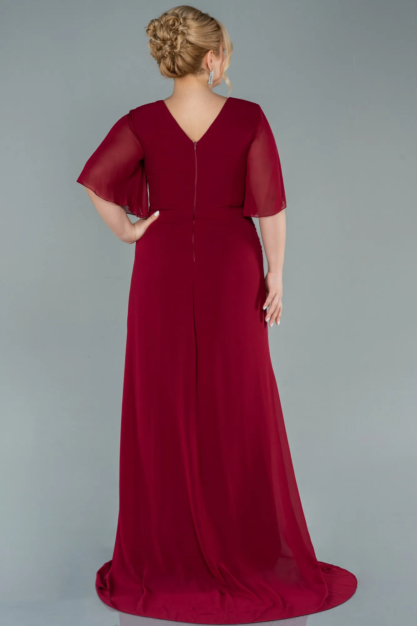 Burgundy-Long Chiffon Oversized Evening Dress ABU2748