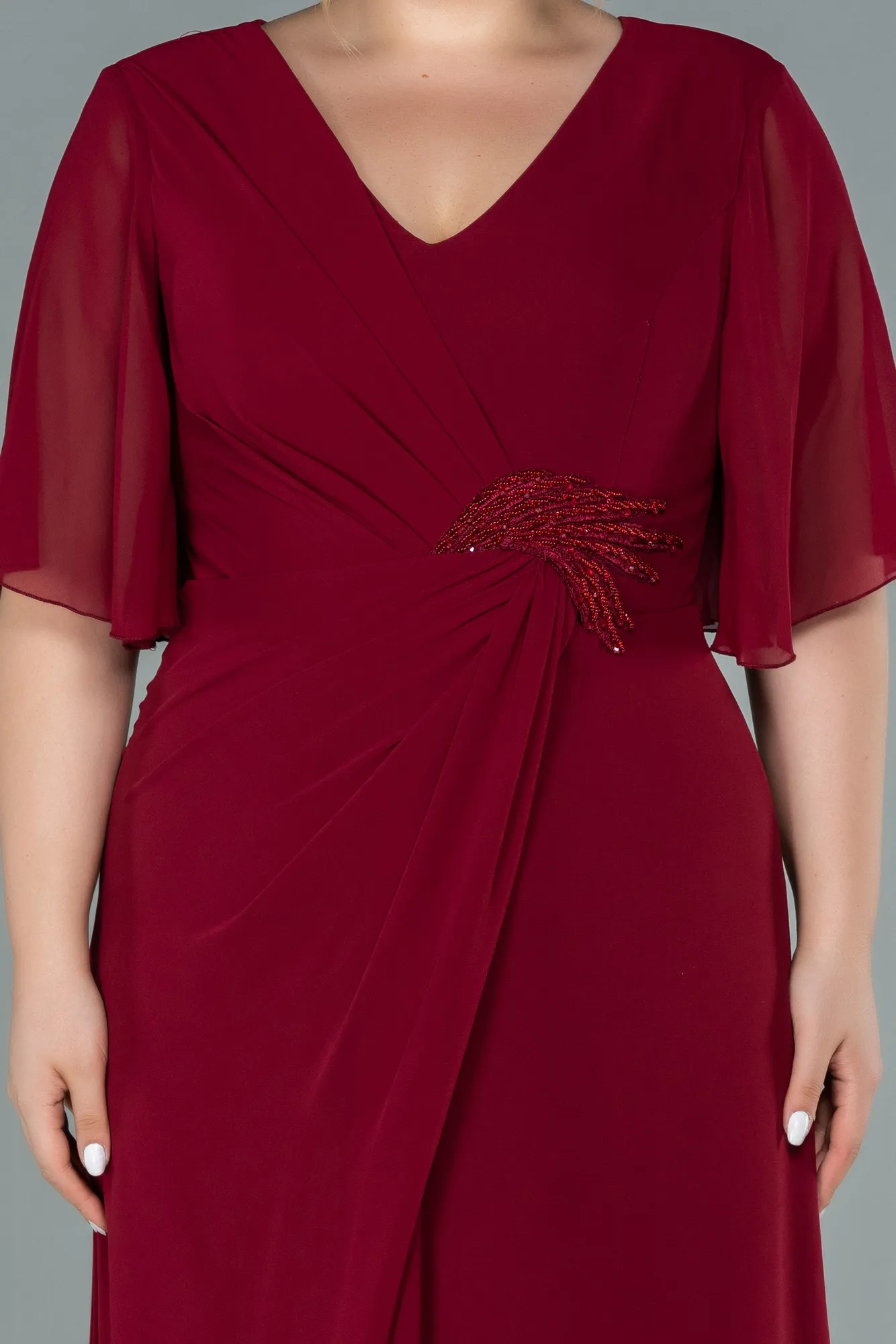 Burgundy-Long Chiffon Oversized Evening Dress ABU2748