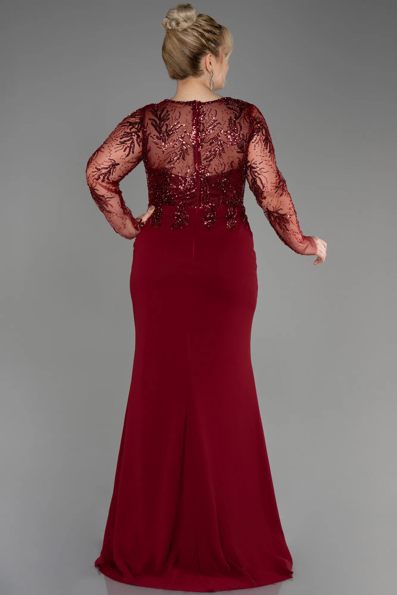 Burgundy-Long Chiffon Plus Size Evening Dress ABU2572