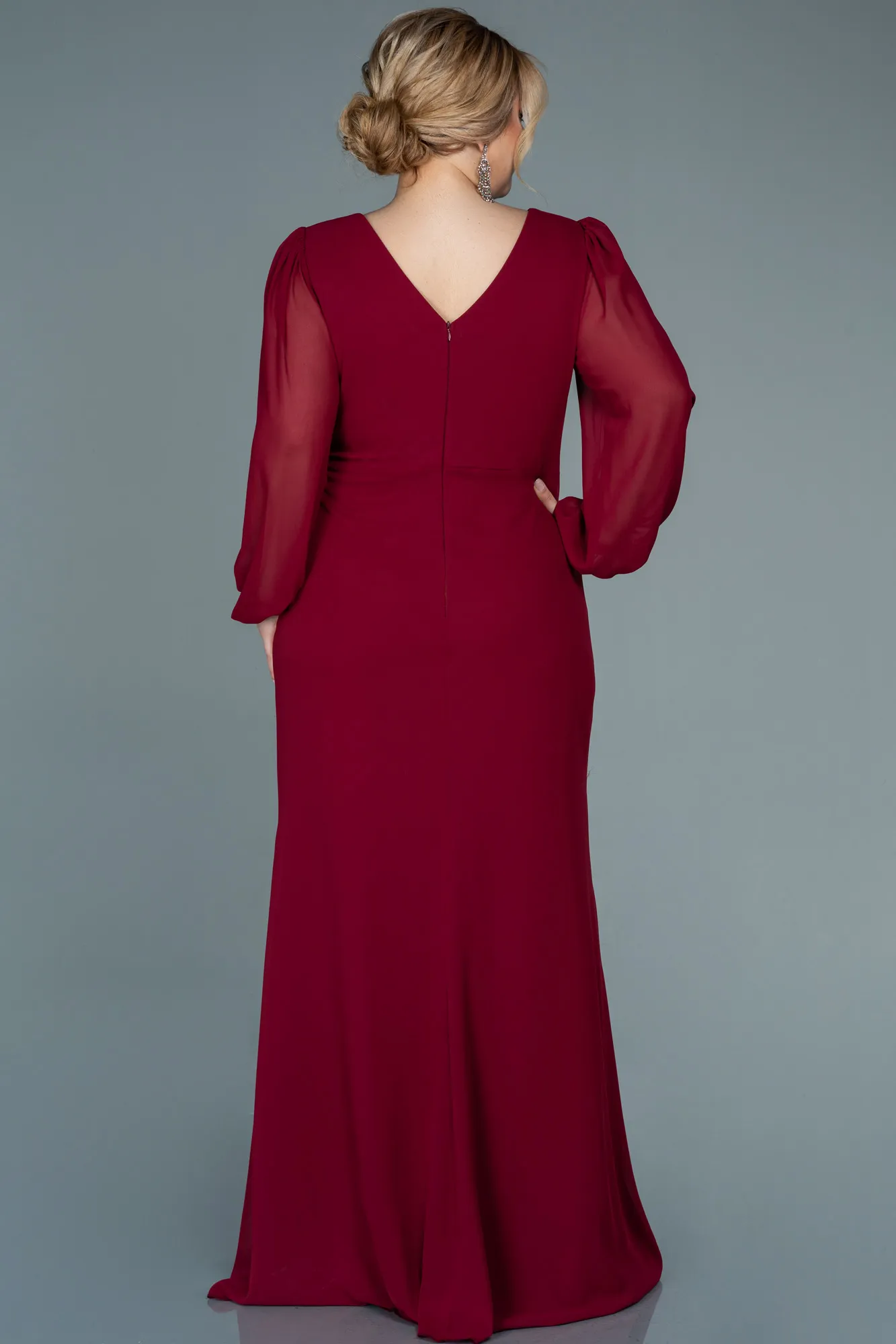 Burgundy-Long Chiffon Plus Size Evening Dress ABU2763