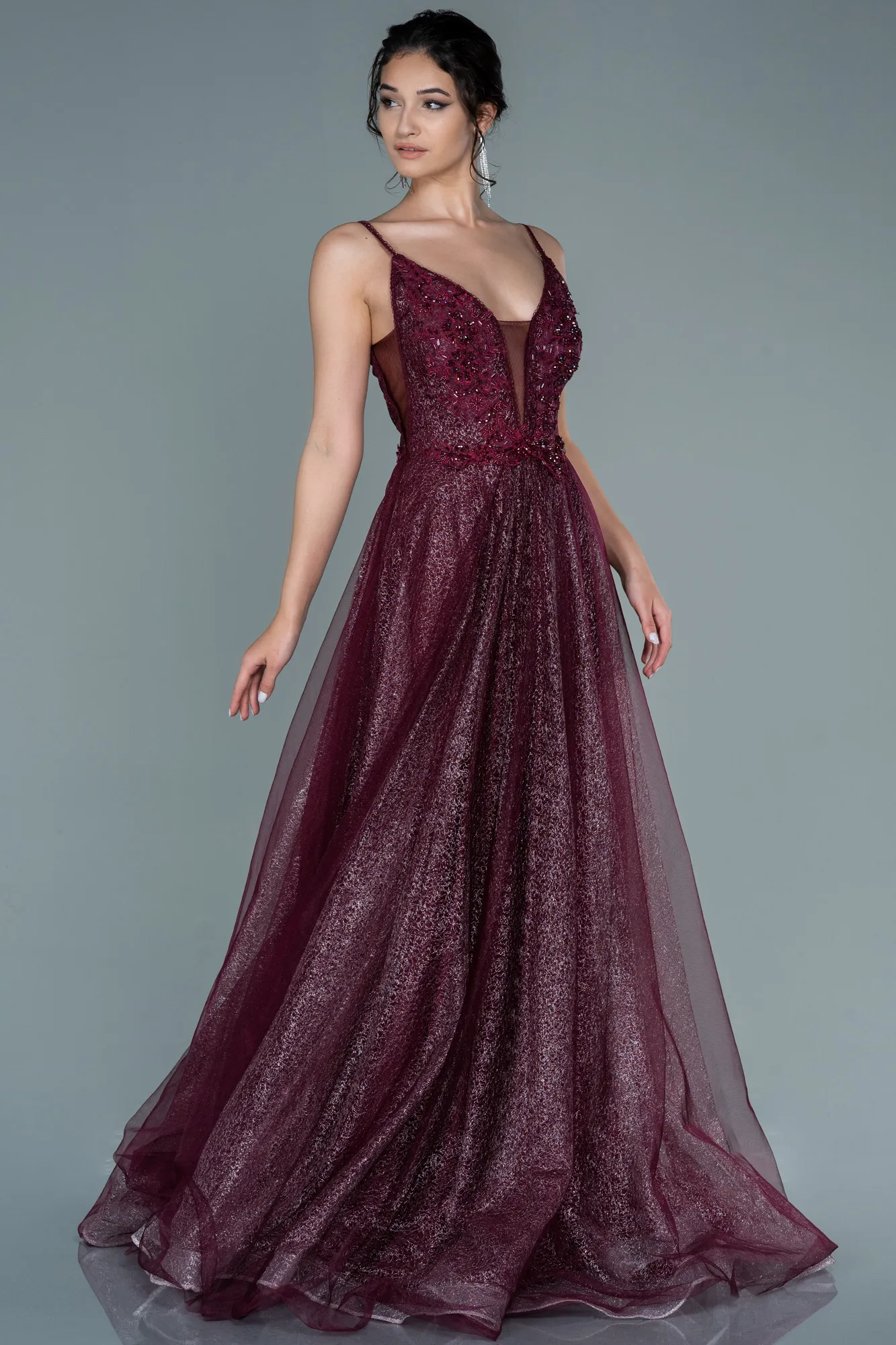 Burgundy-Long Engagement Dress ABU1442