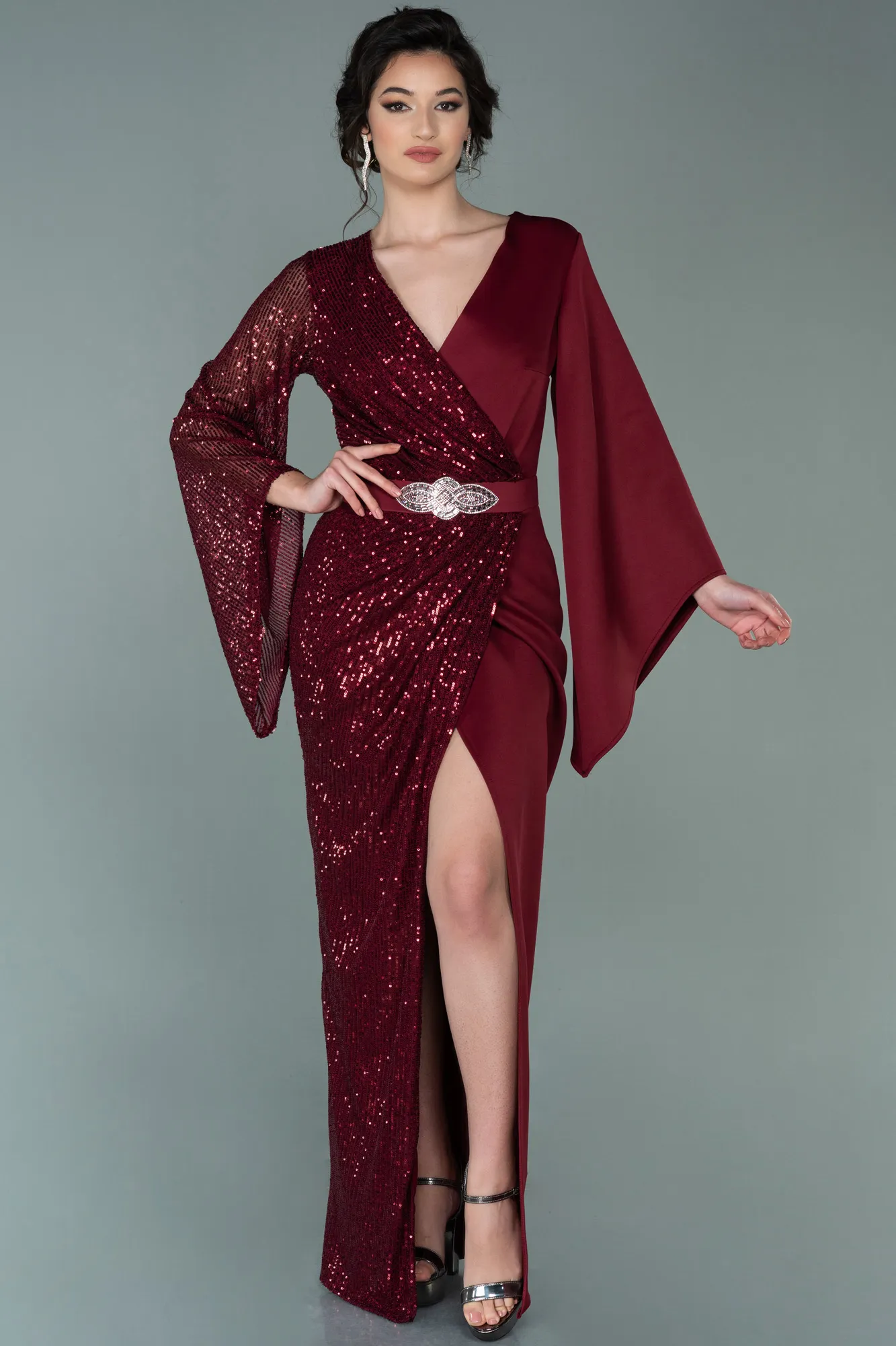 Burgundy-Long Evening Dress ABU2147
