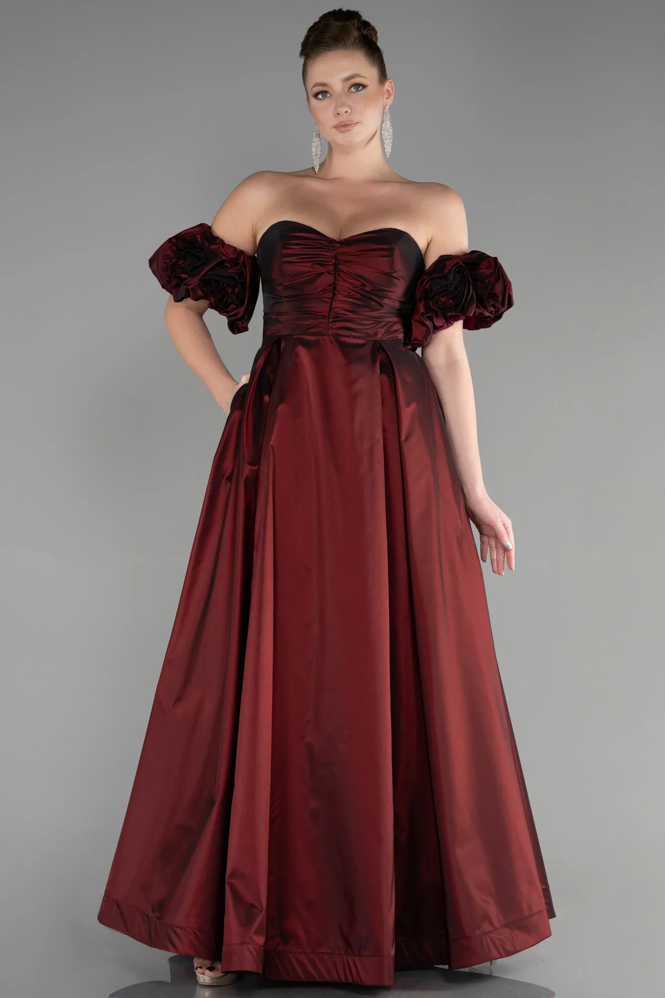 Burgundy-Long Evening Dress ABU3547