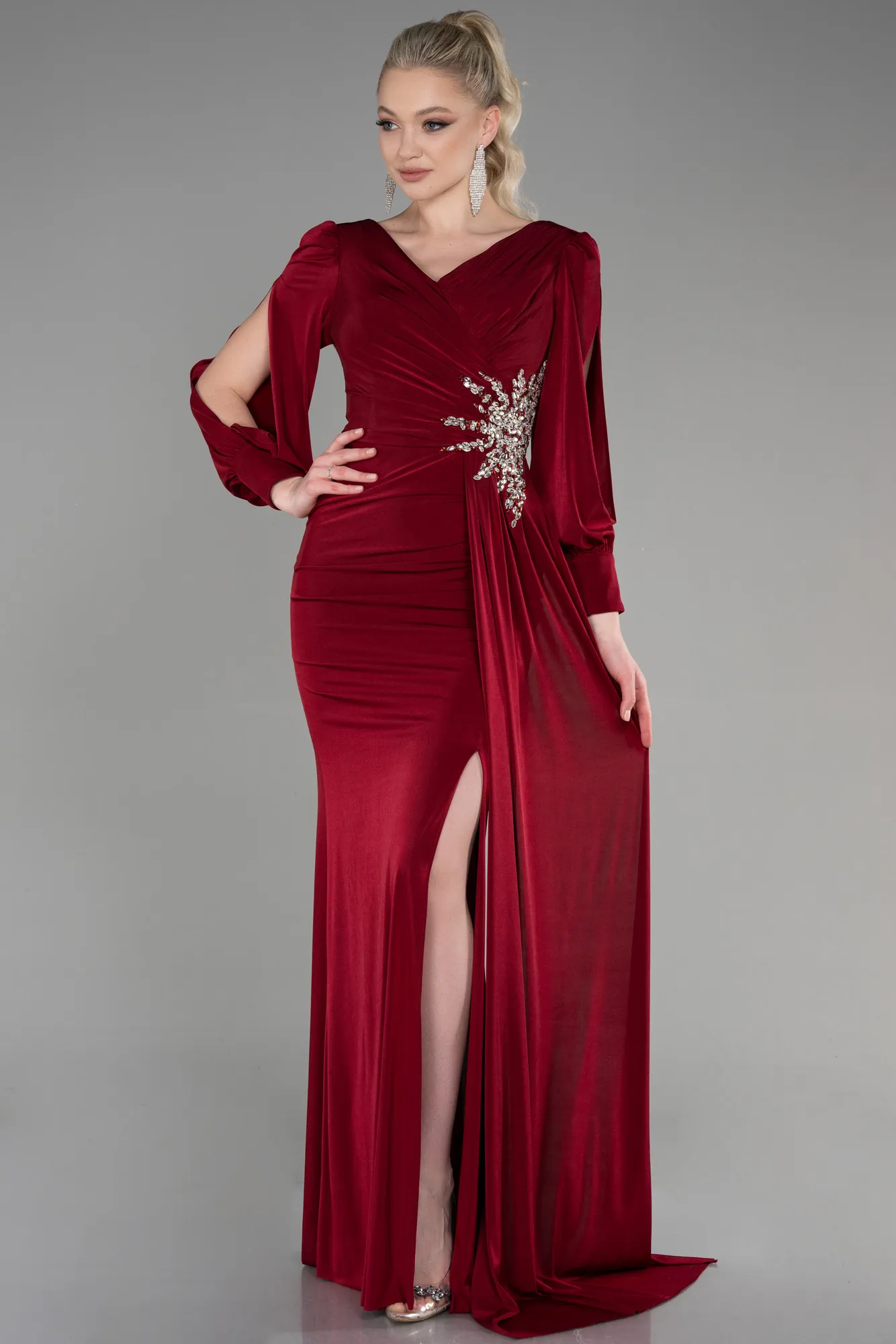 Burgundy-Long Evening Dress ABU3576