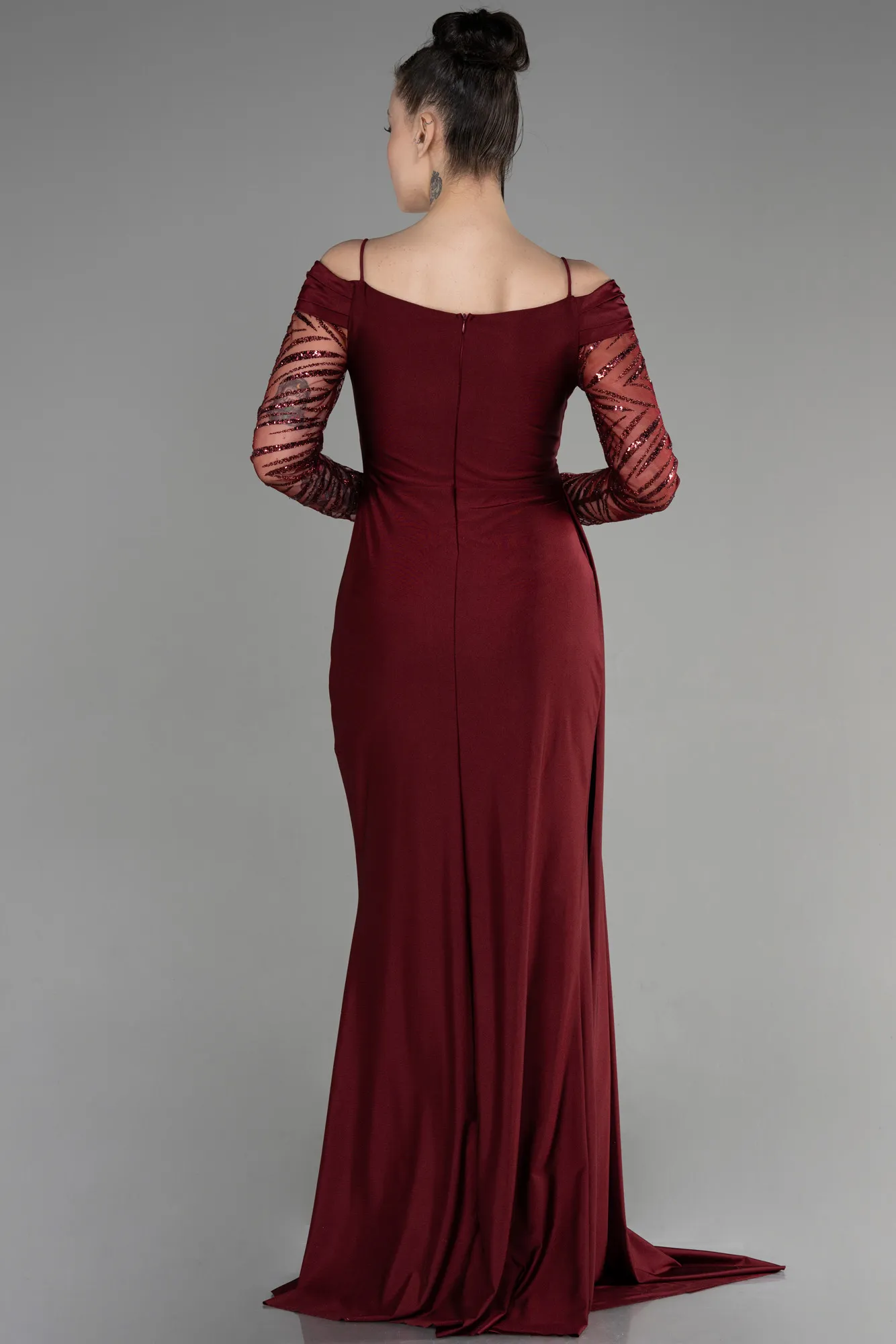 Burgundy-Long Evening Dress ABU3656