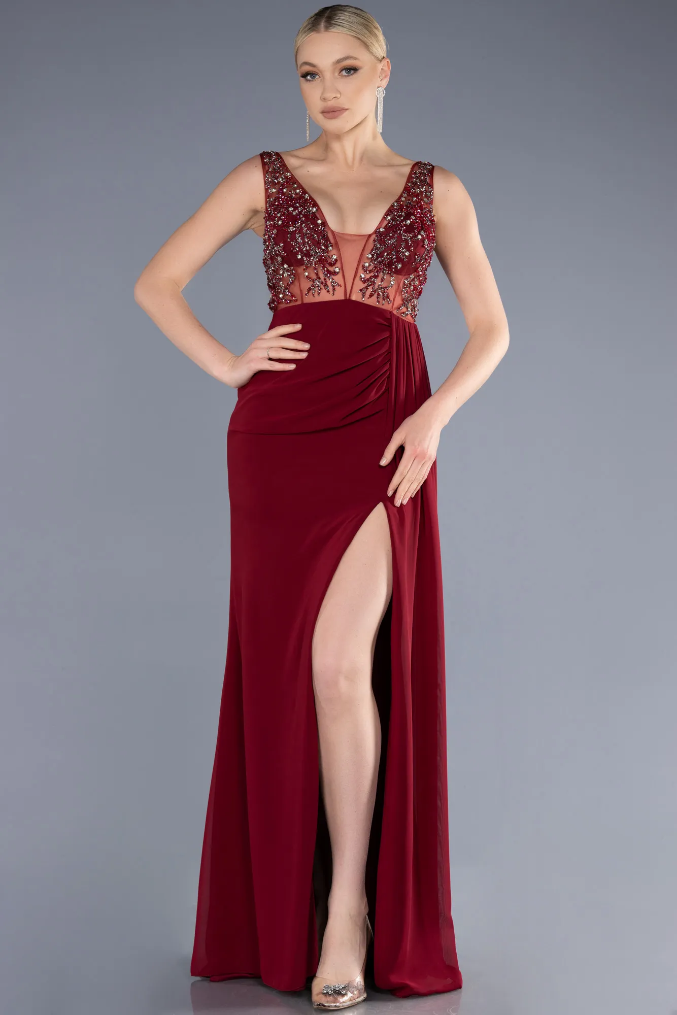 Burgundy-Long Evening Dress ABU3668