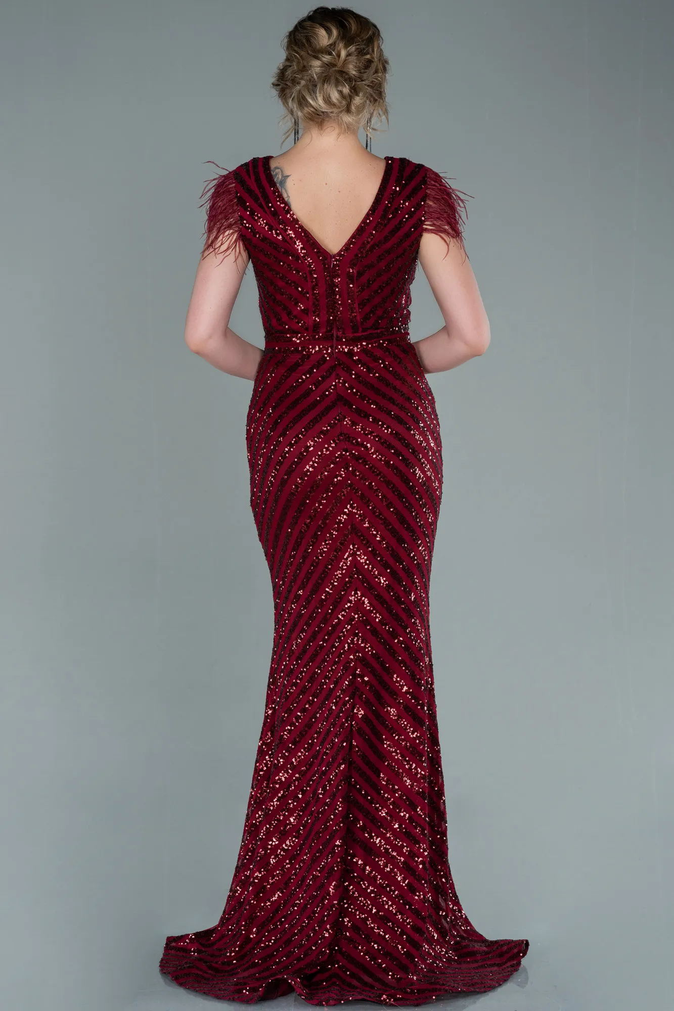 Burgundy-Long Evening Dress ABU881