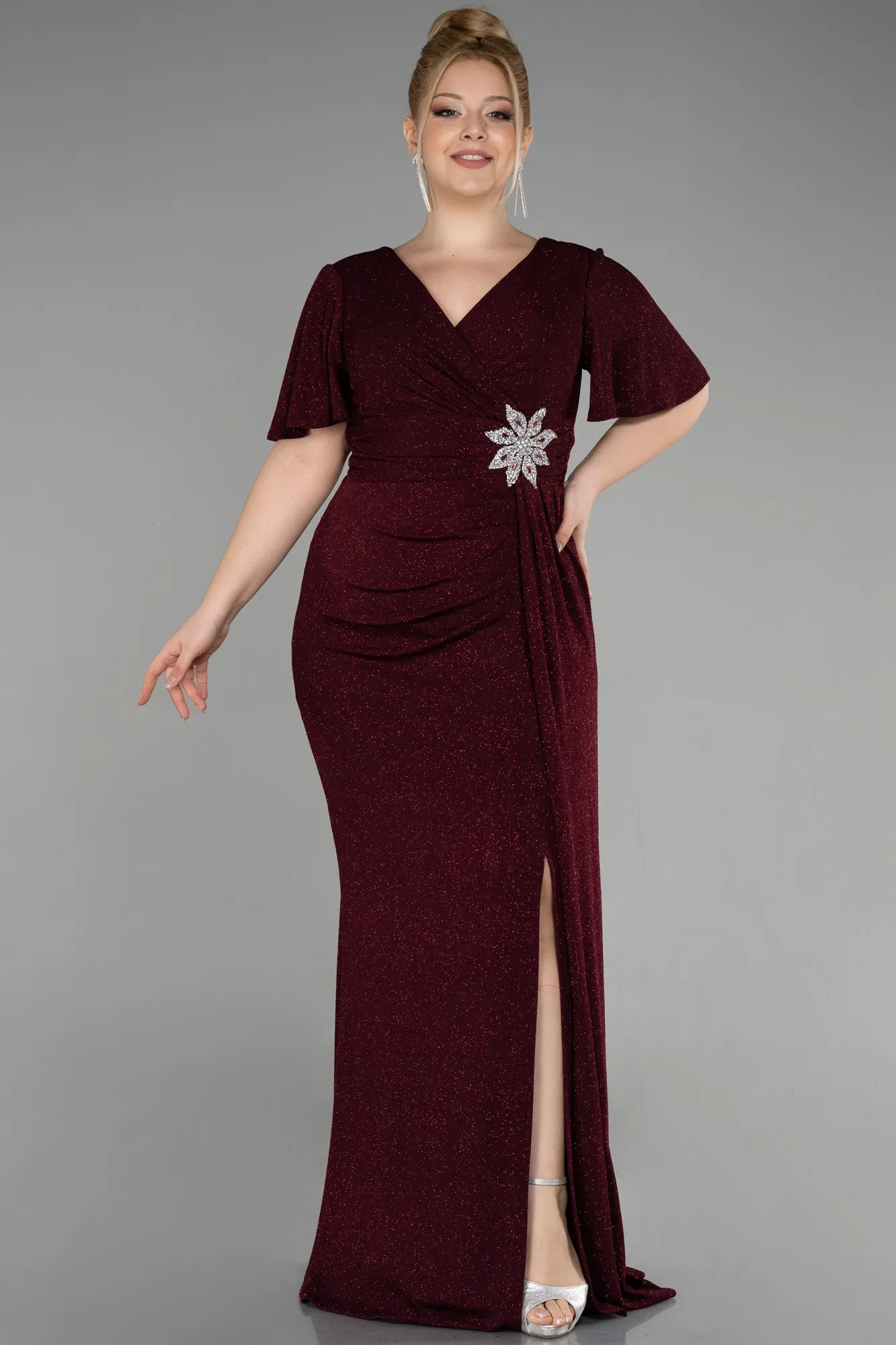 Burgundy-Long Formal Plus Size Dress ABU3645
