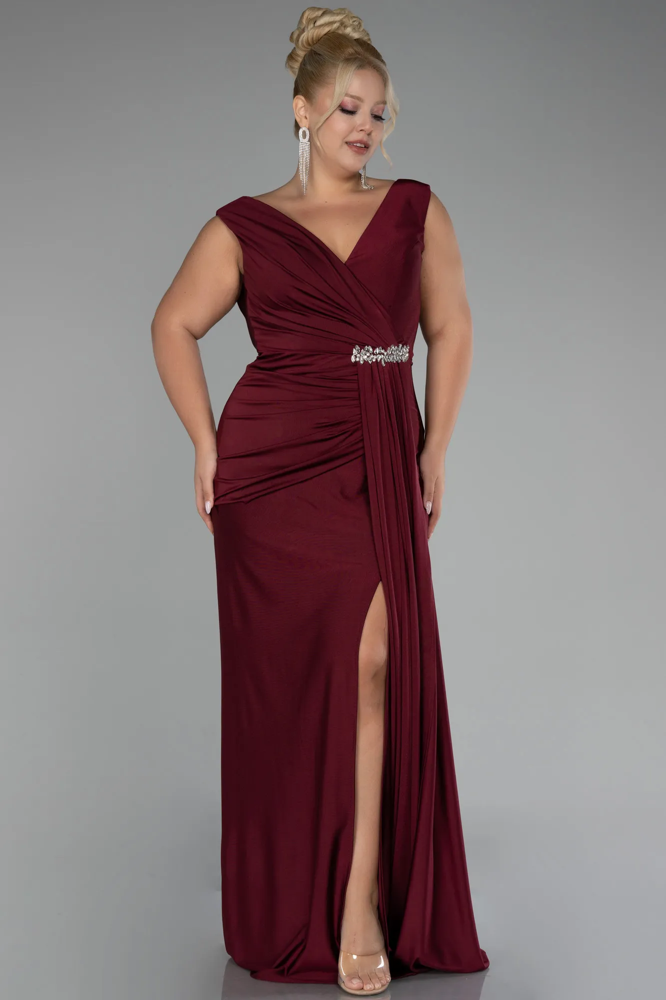 Burgundy-Long Formal Plus Size Dress ABU3737