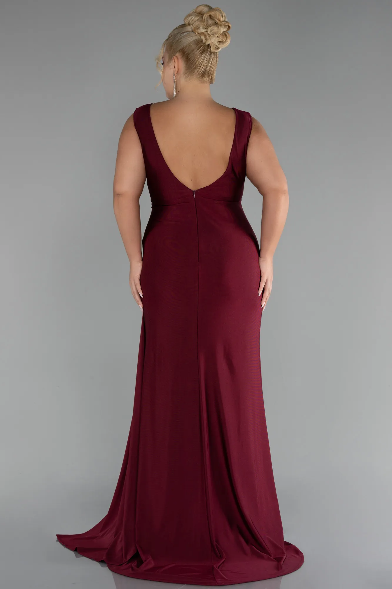 Burgundy-Long Formal Plus Size Dress ABU3737