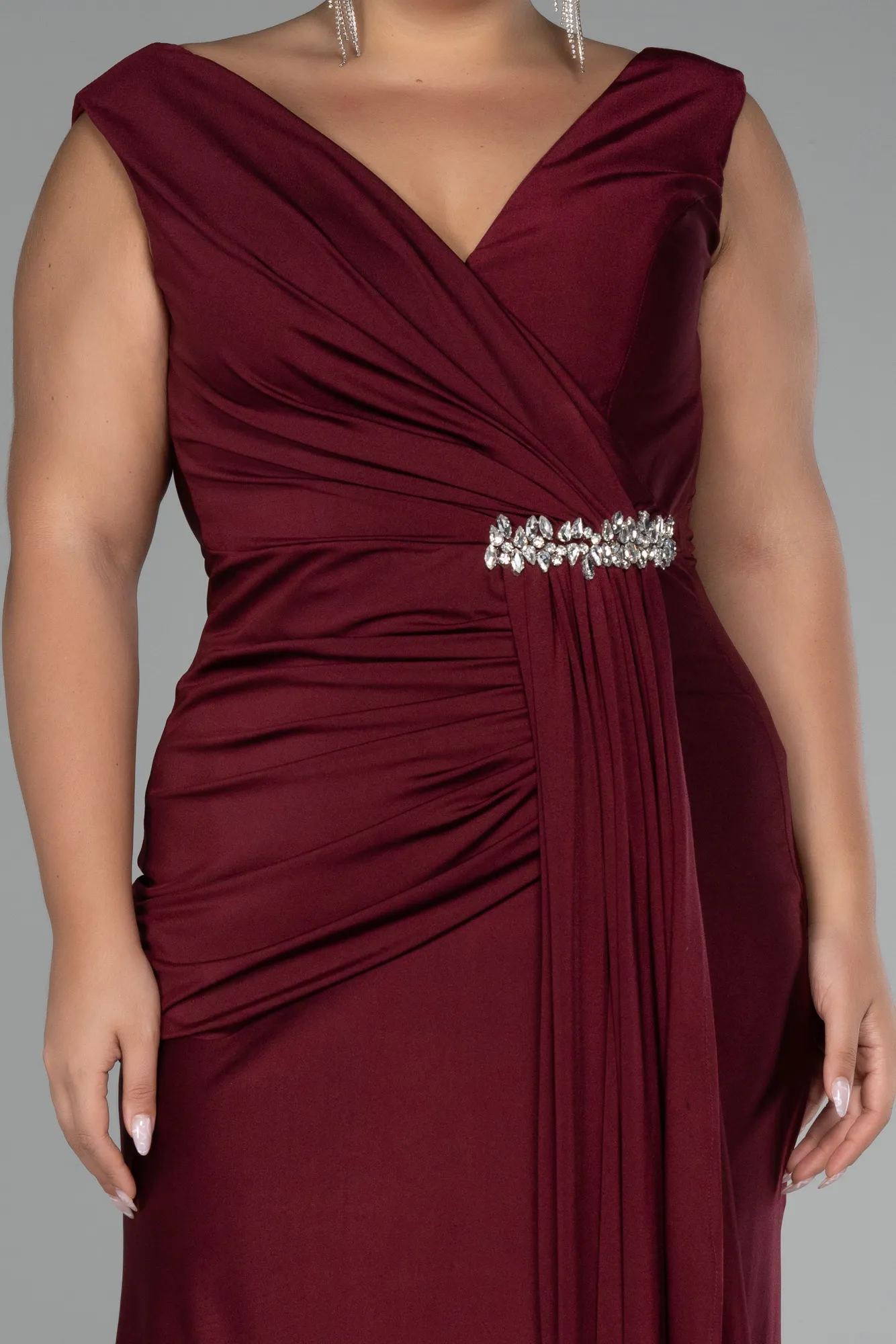 Burgundy-Long Formal Plus Size Dress ABU3737