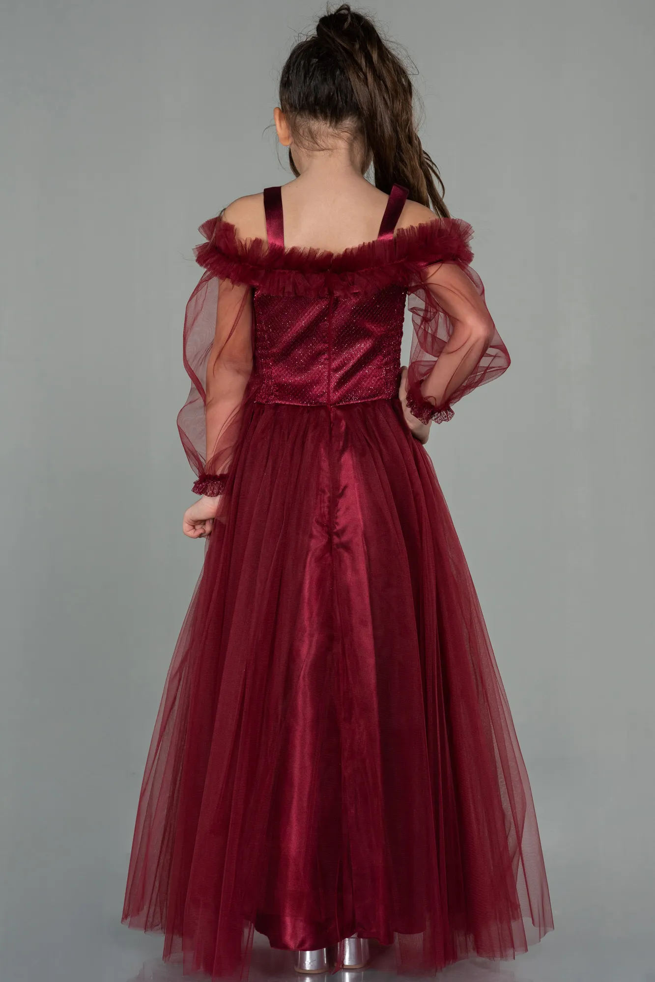 Burgundy-Long Girl Dress ABU2444